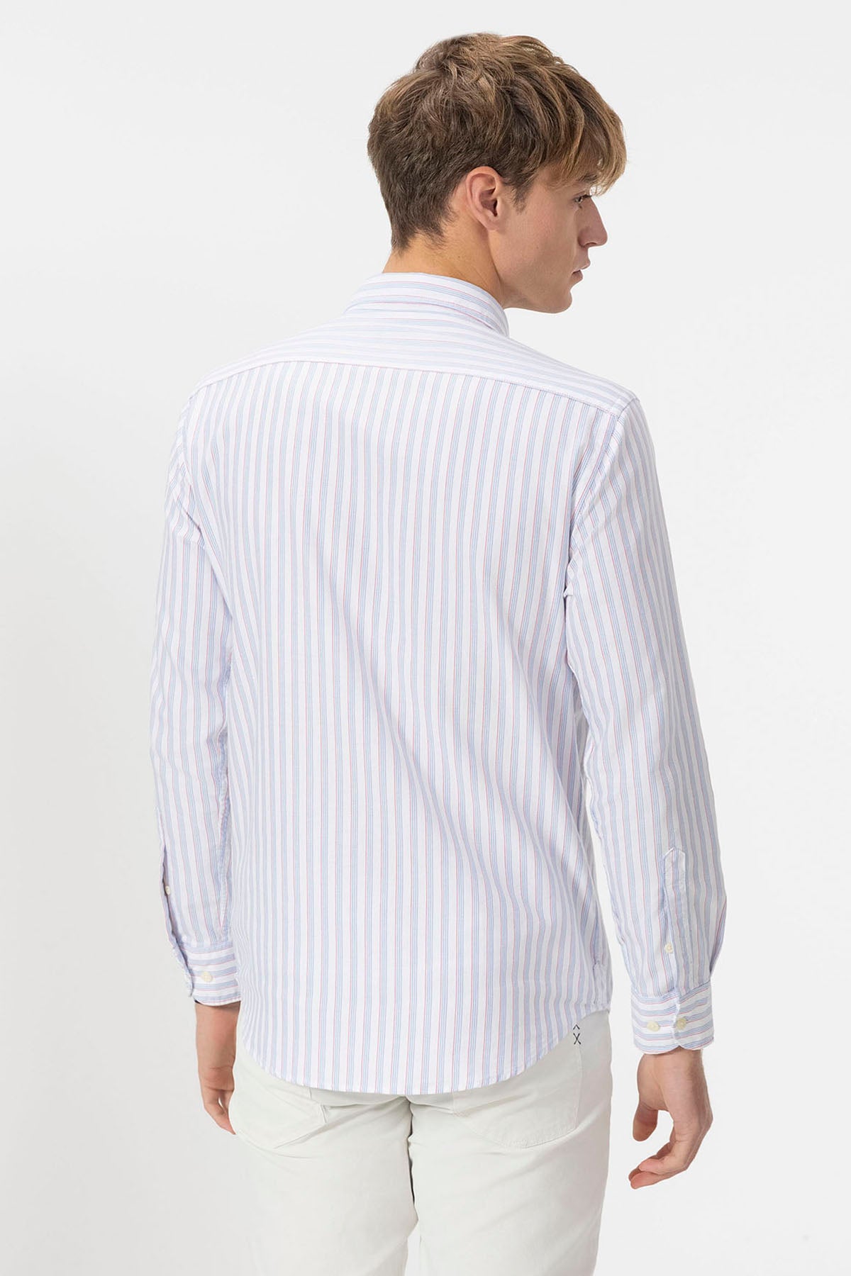 OXFORD BUTTON COLLAR SHIRT WITH MULTICOLOR BLUE STRIPES