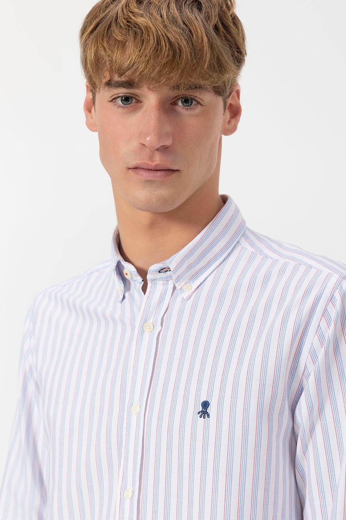 OXFORD BUTTON COLLAR SHIRT WITH MULTICOLOR BLUE STRIPES