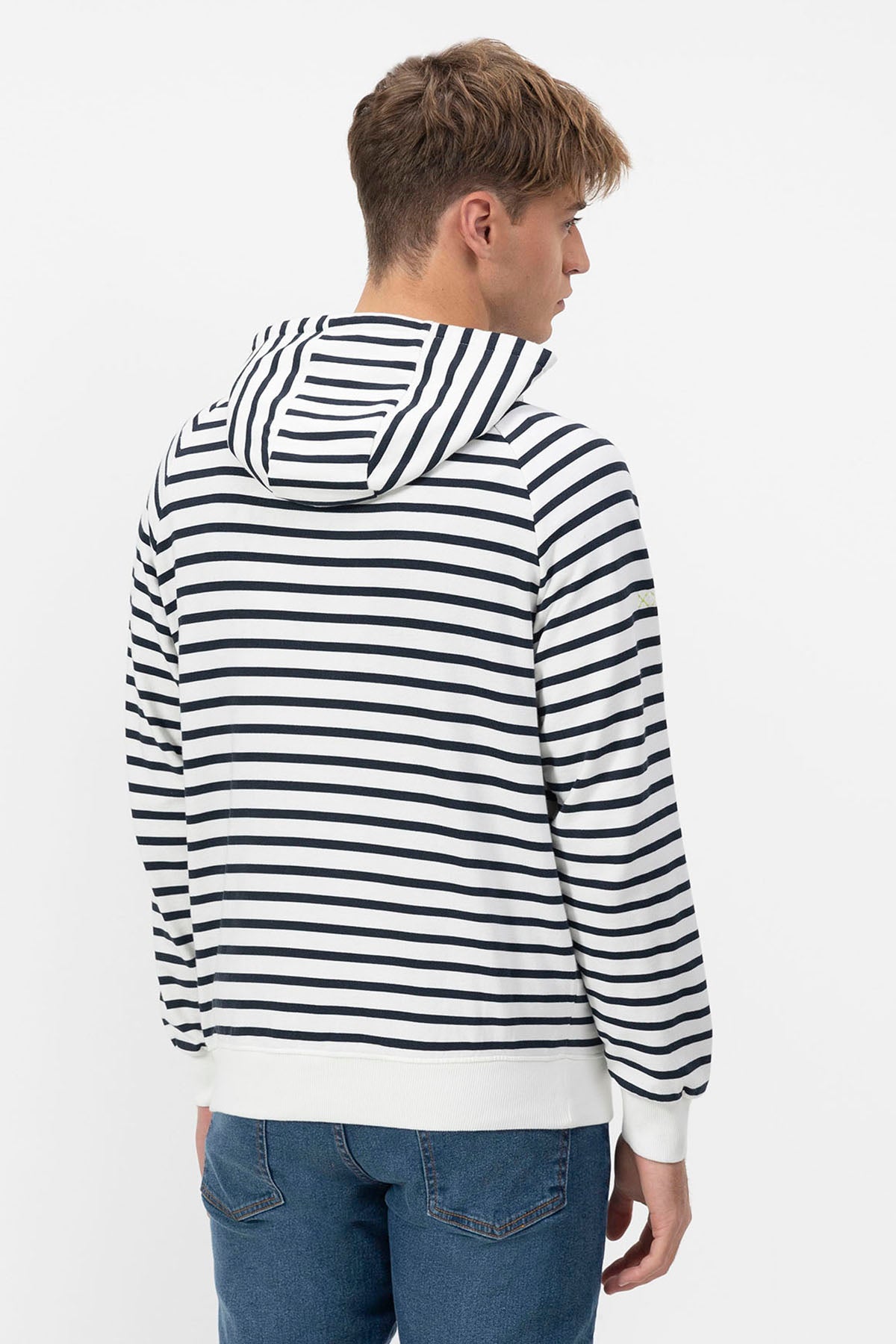 PURE WHITE EMBROIDERED STRIPED HOODIE