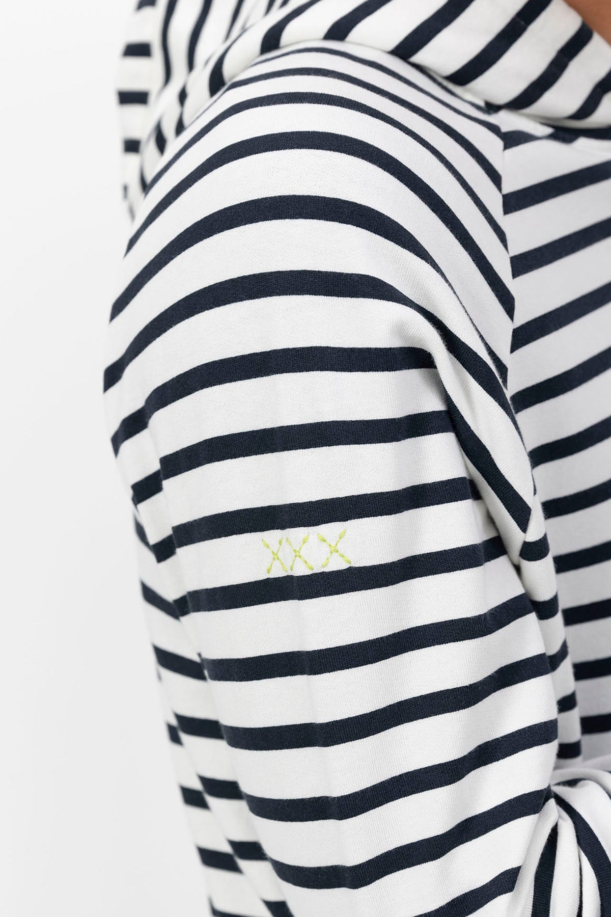 PURE WHITE EMBROIDERED STRIPED HOODIE