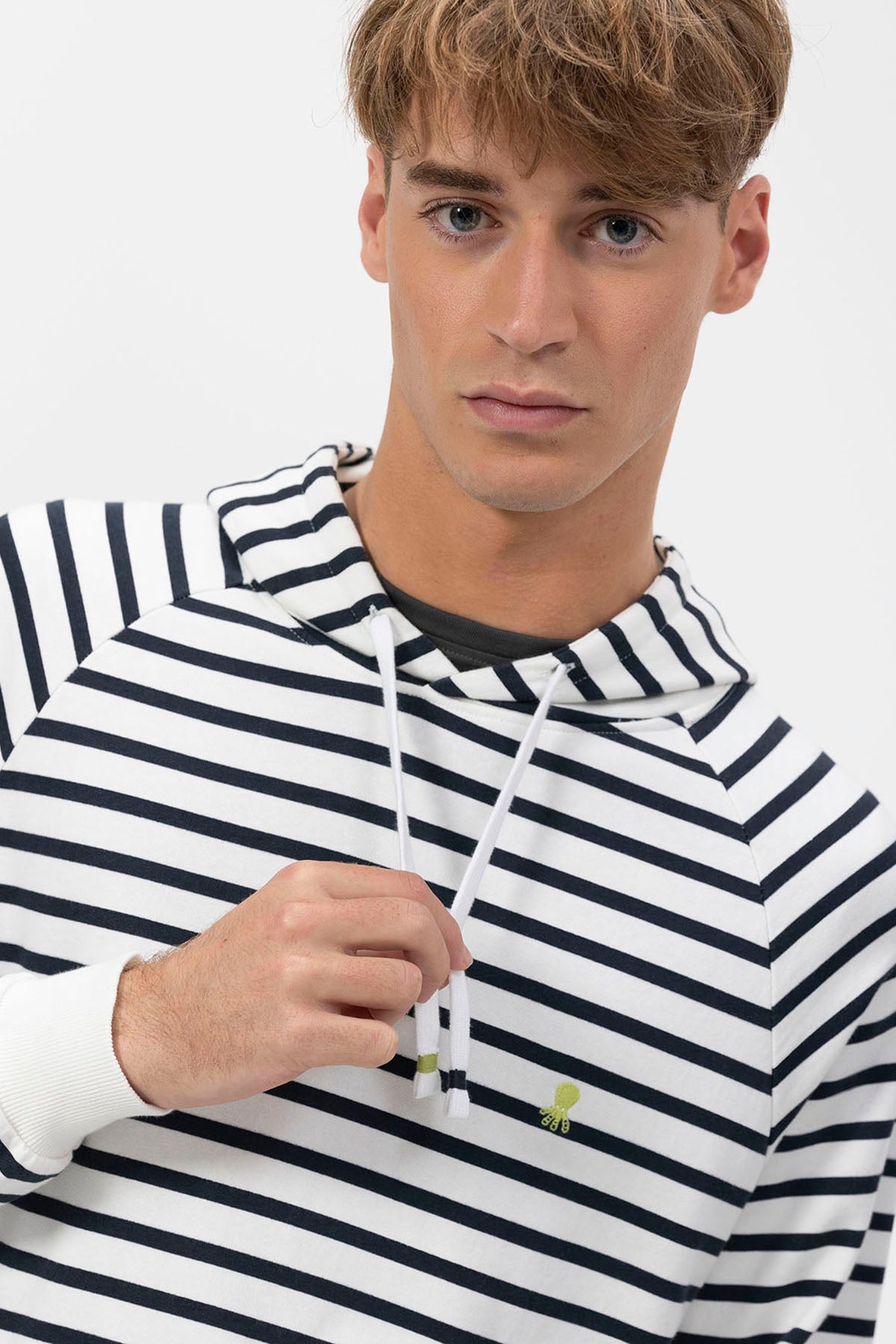 PURE WHITE EMBROIDERED STRIPED HOODIE