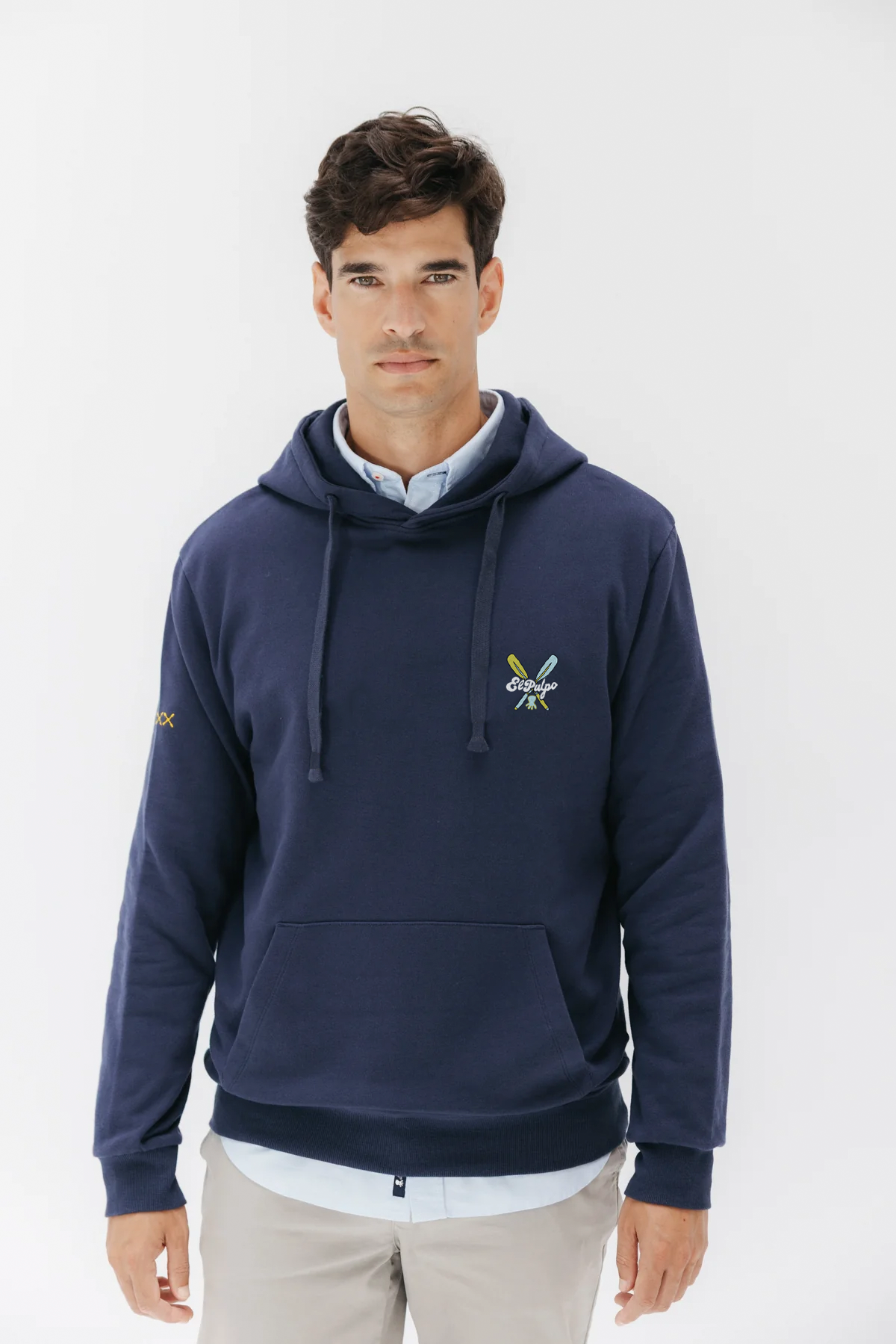 Sudadera capucha remos dibujados azul marino