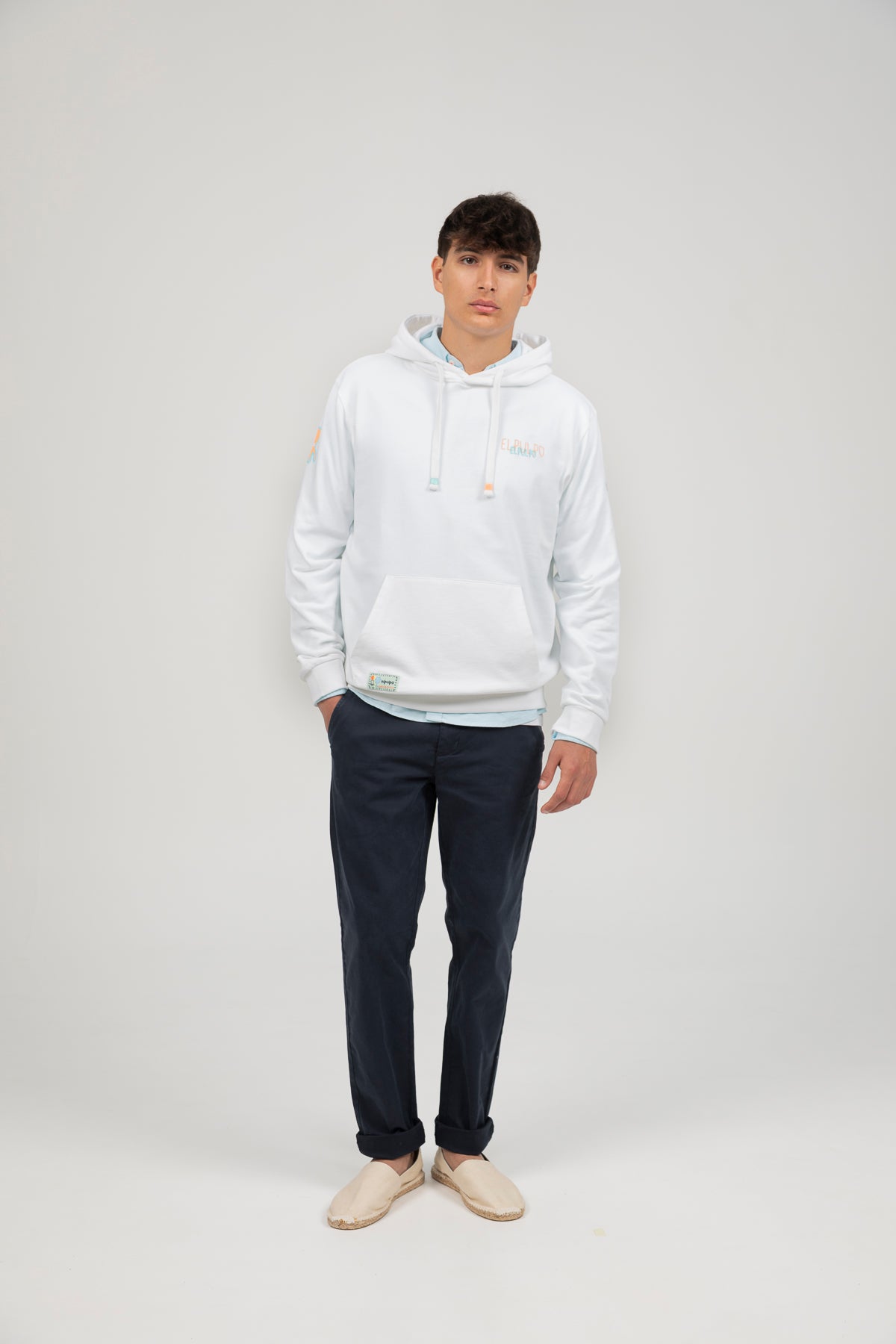 Sudadera capucha logo multiposición blanco puro
