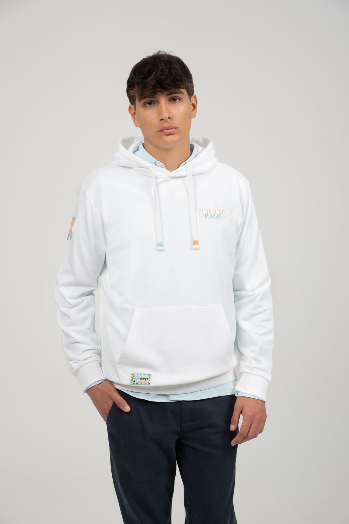 Sudadera capucha logo multiposición blanco puro