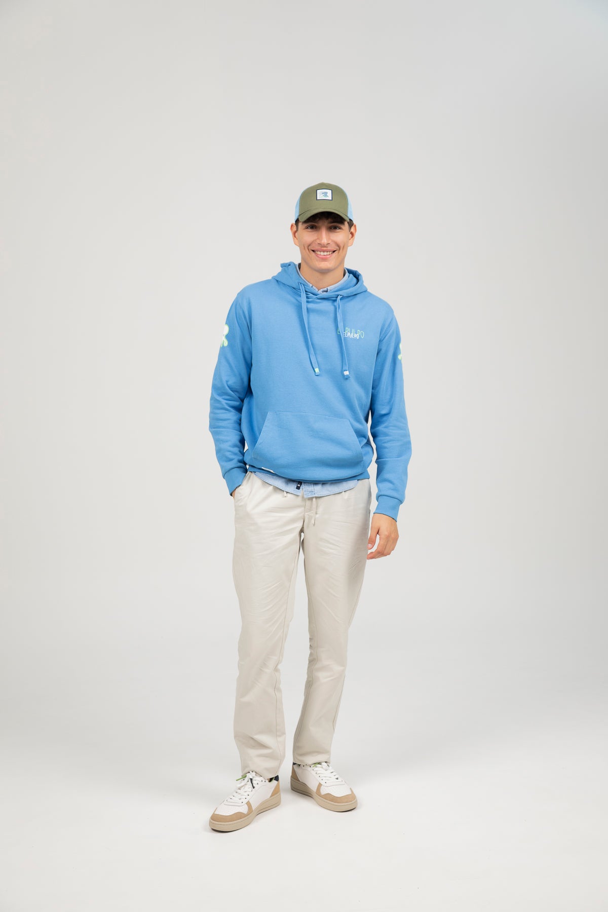 Sudadera capucha logo multiposición azul lavanda