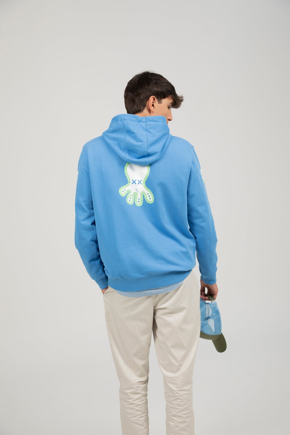 Sudadera capucha logo multiposición azul lavanda