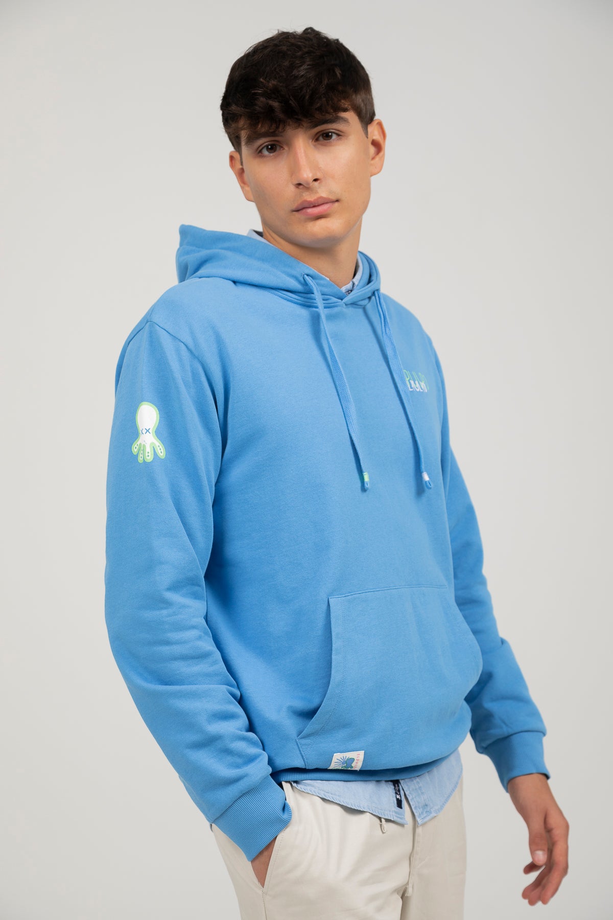 Sudadera capucha logo multiposición azul lavanda