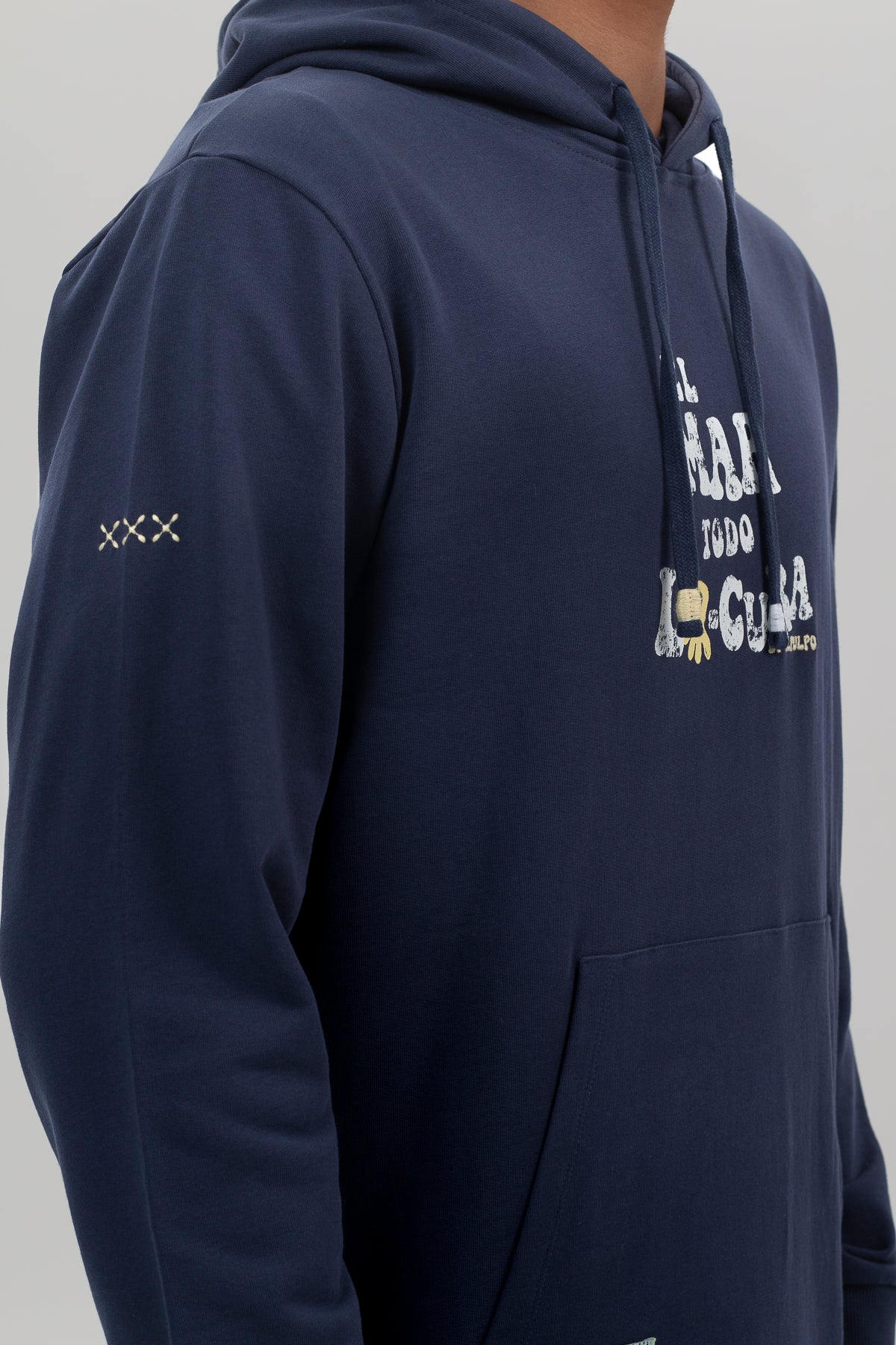Sudadera capucha mensaje el mar todo locura azul marino delavé