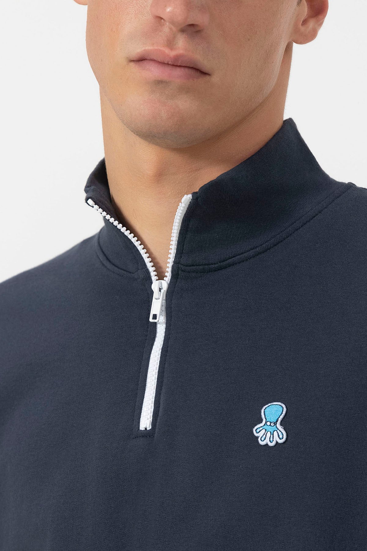 PERKINS SWEATSHIRT WITH EMBROIDERED OCTOPUS LOGO CONTRAST NAVY BLUE