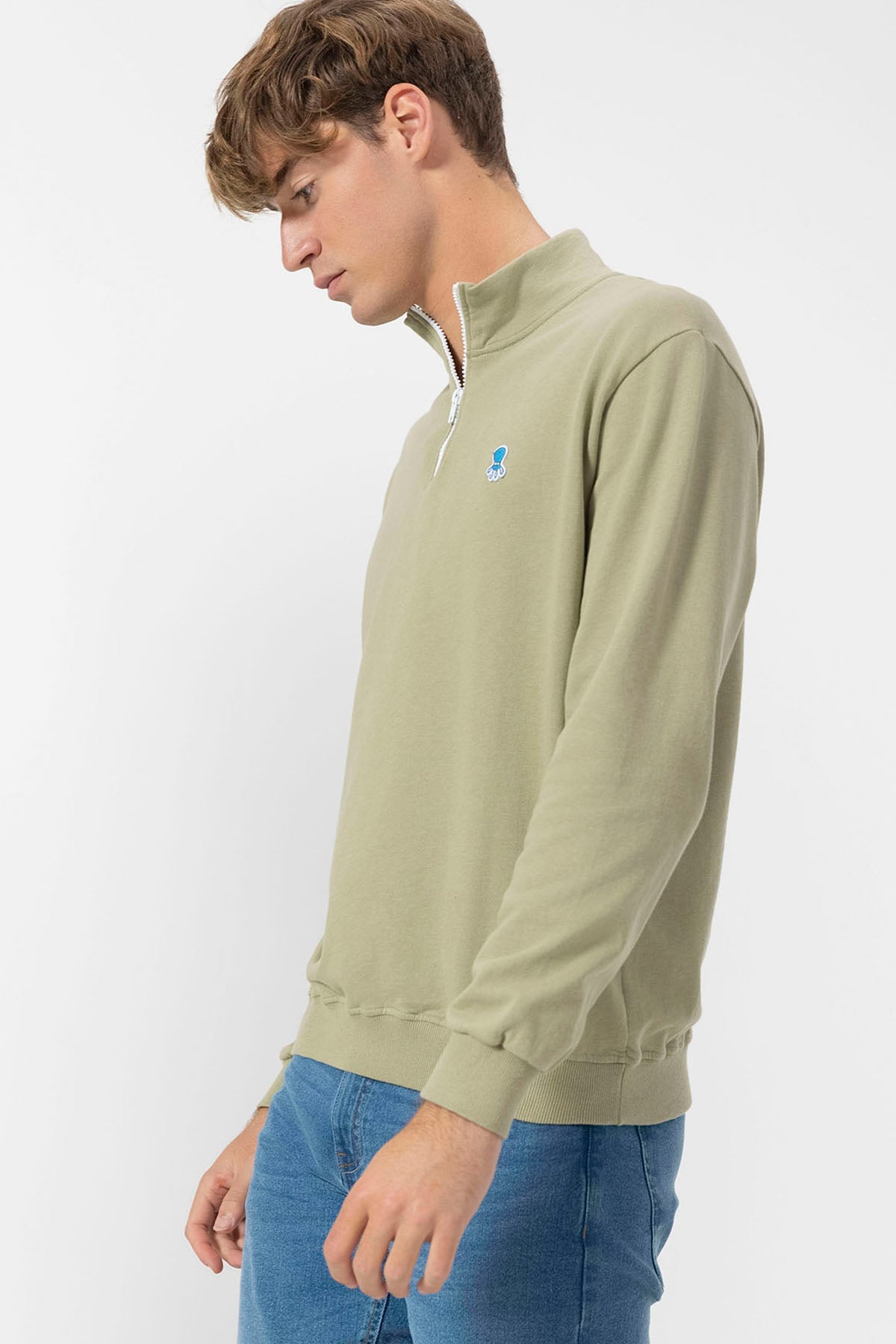 SUDADERA PERKINS BORDADO LOGO ELPULPO CONTRASTE VERDE SALVIA