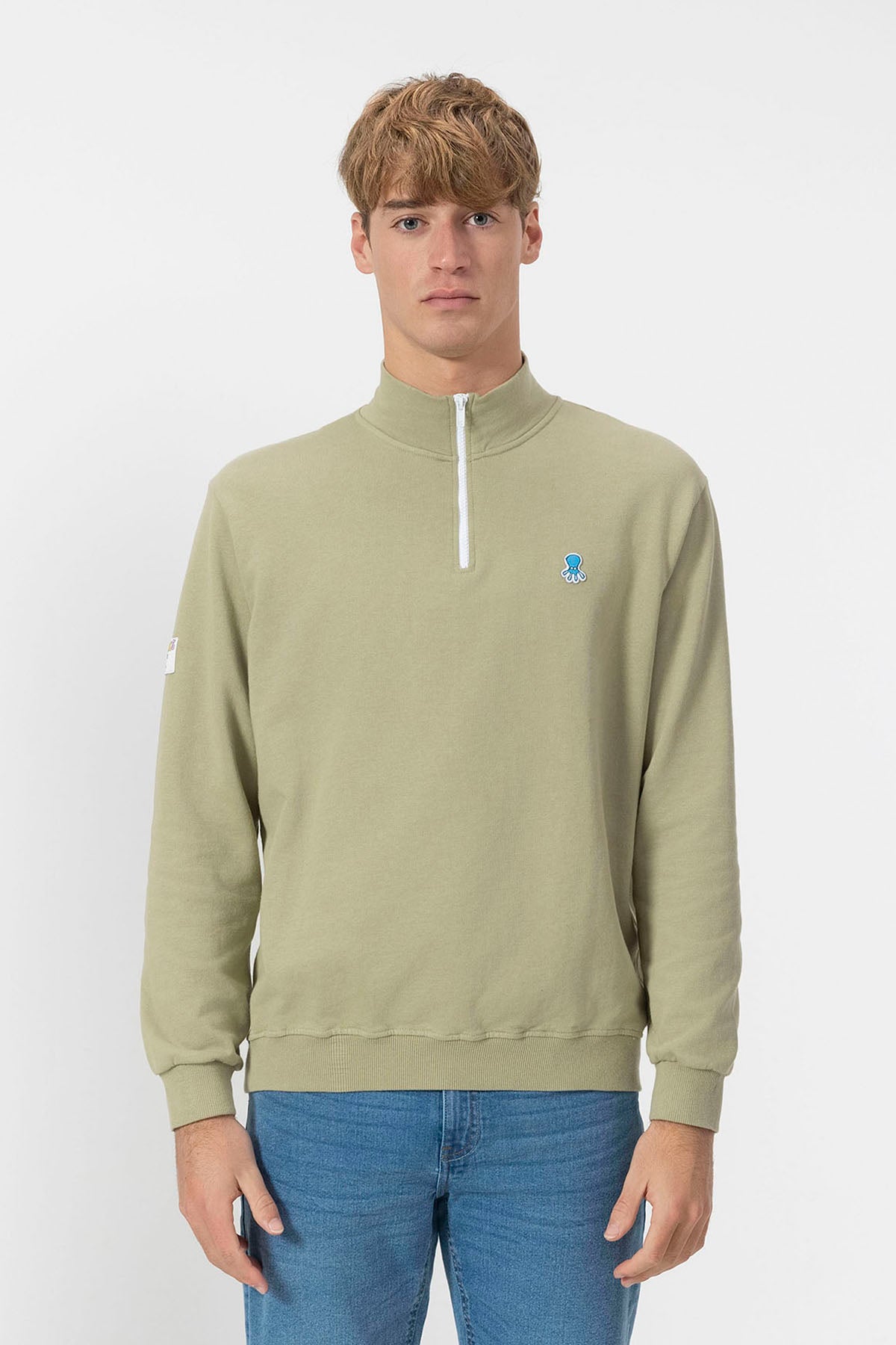 PERKINS SWEATSHIRT WITH ELPULPO LOGO EMBROIDERY IN SAGE GREEN CONTRAST