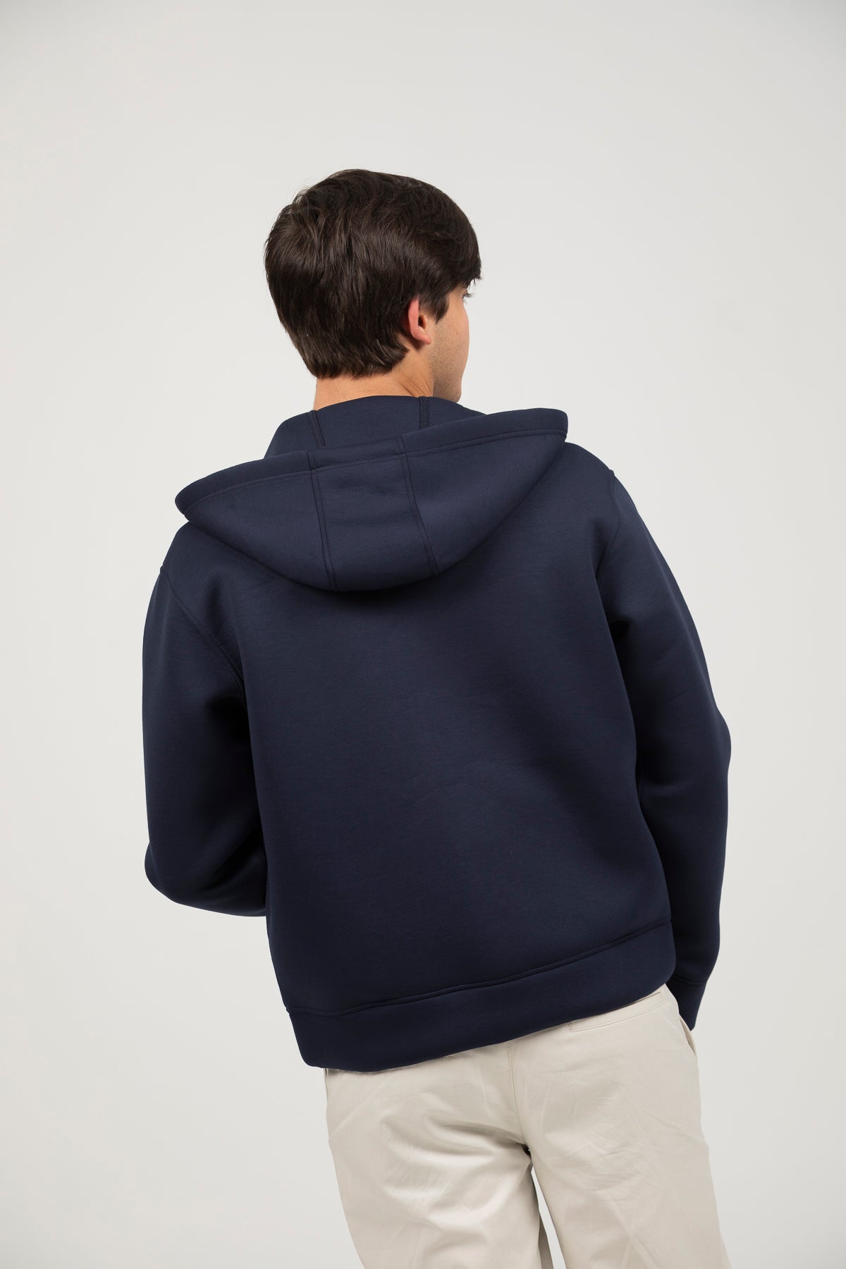 Sudadera capucha cremallera neopreno parche engomado azul marino