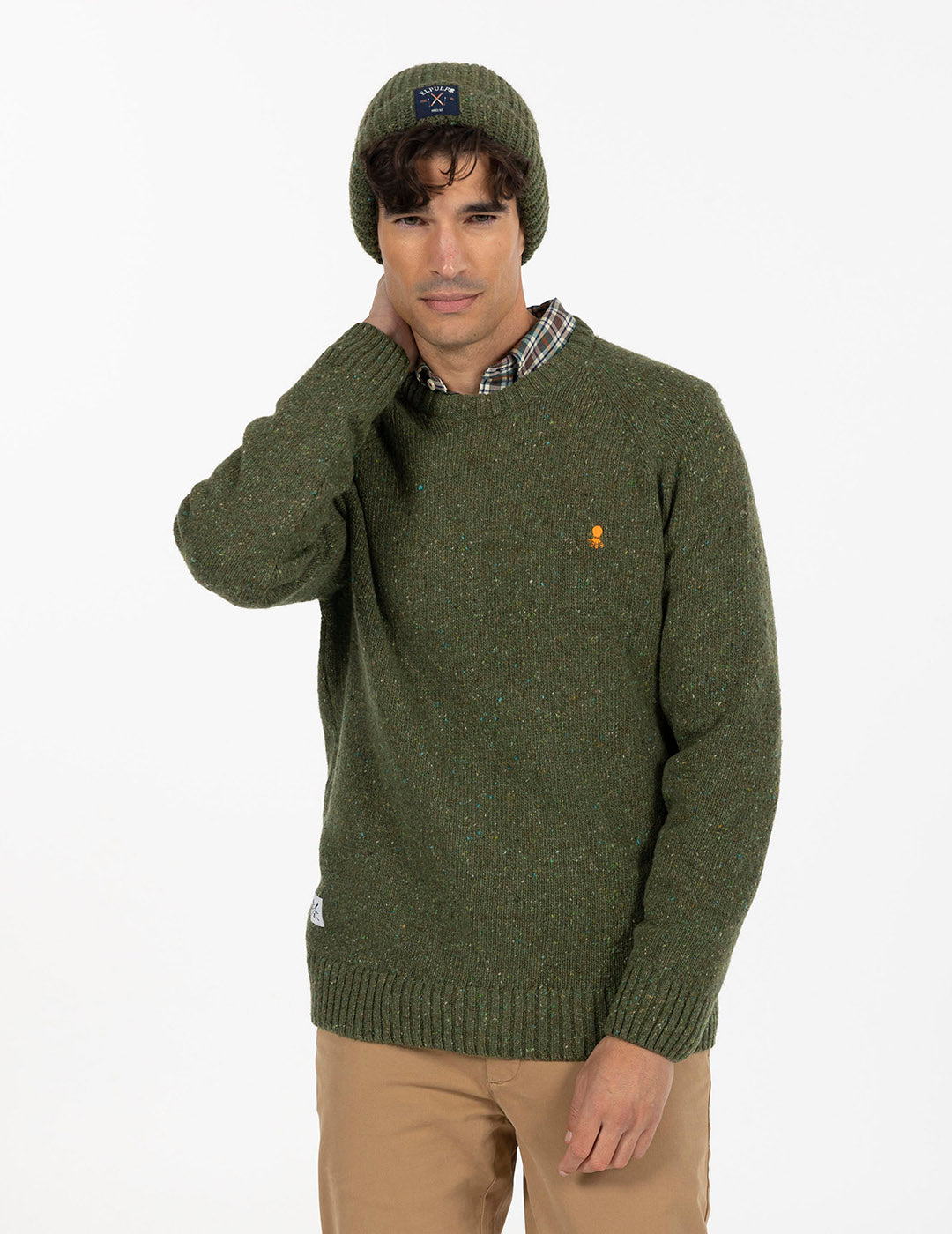 KHAKI GREEN MARBLE KNITTED JERSEY