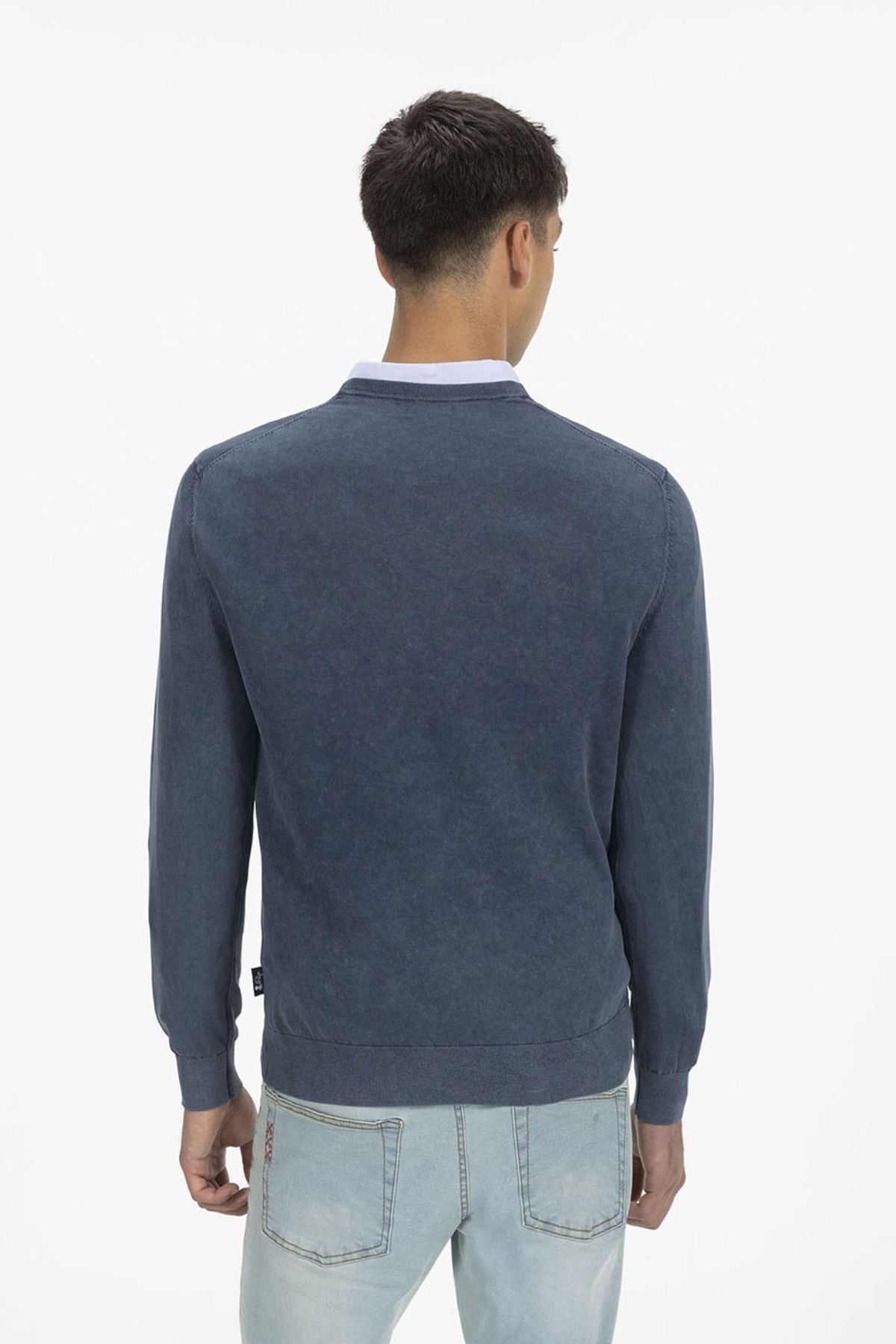 DELAVÉ NAVY BLUE WASHED KNITTED SWEATER