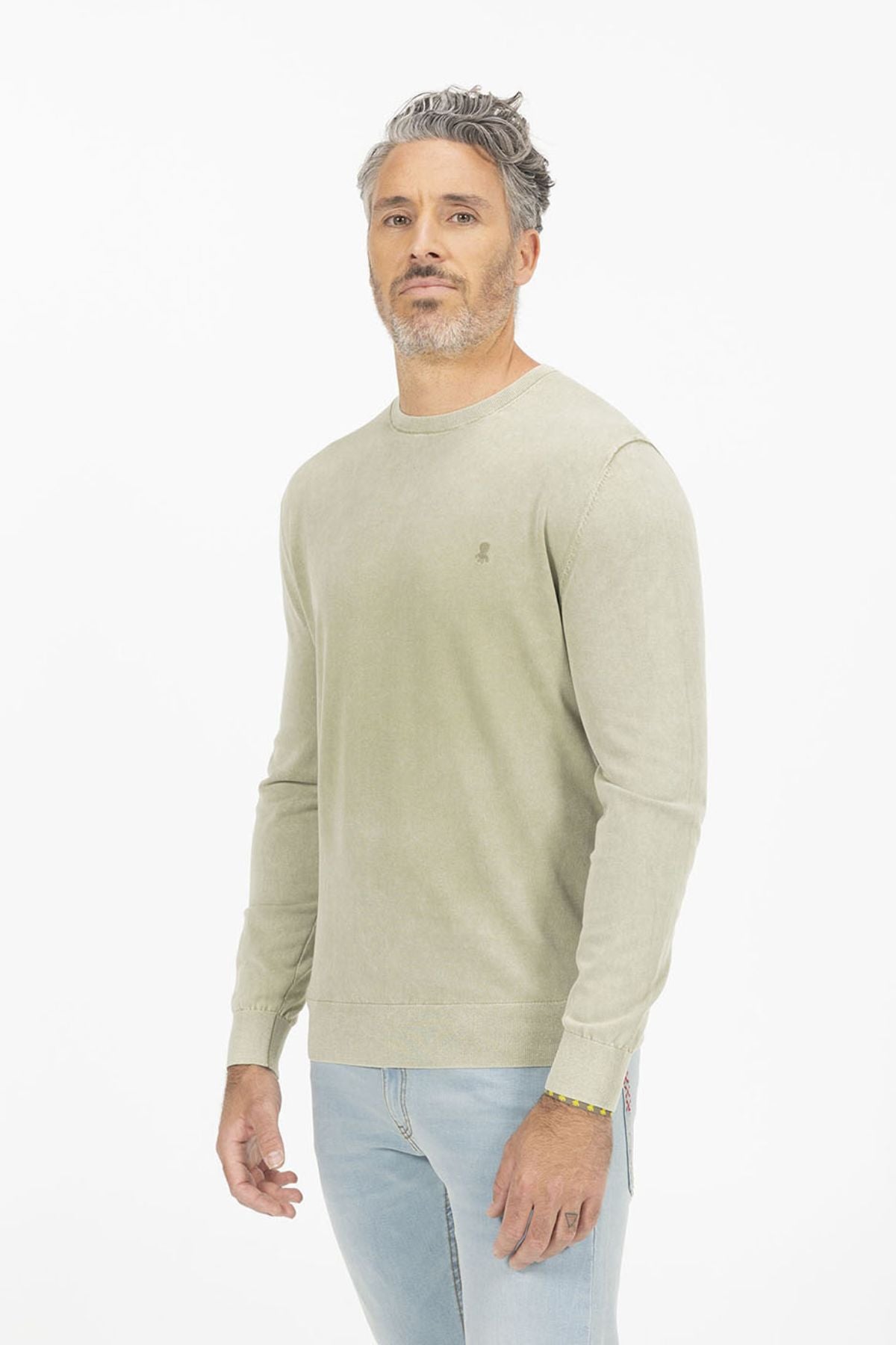 SAGE GREEN WASHED KNITTED SWEATER