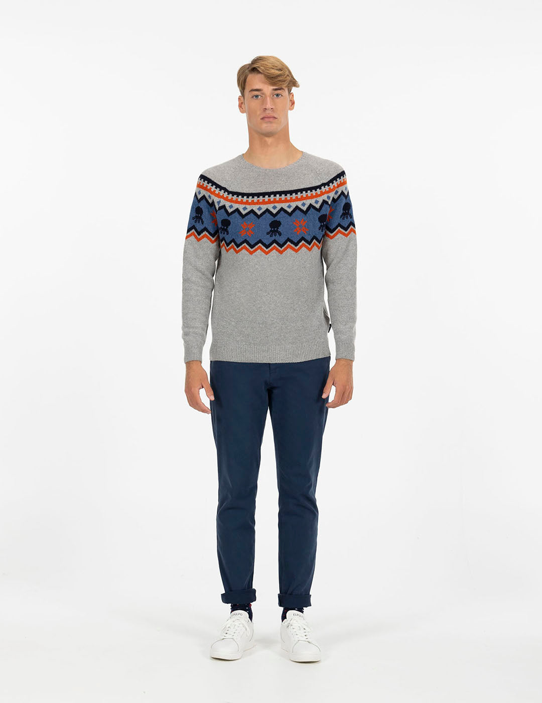 VIGORÉ GREY CONTRASTING GREEK KNITTED JERSEY