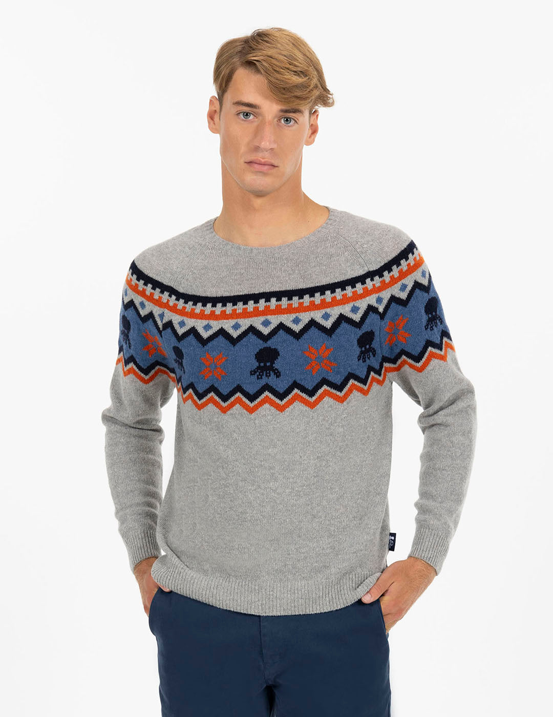 VIGORÉ GREY CONTRASTING GREEK KNITTED JERSEY