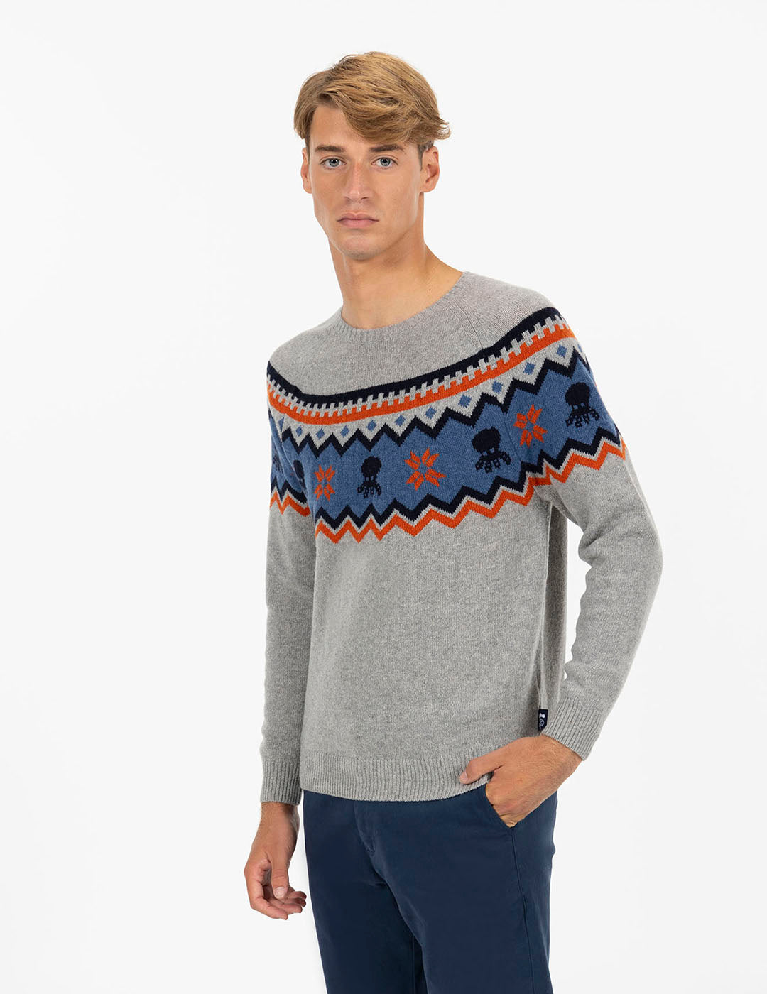 VIGORÉ GREY CONTRASTING GREEK KNITTED JERSEY