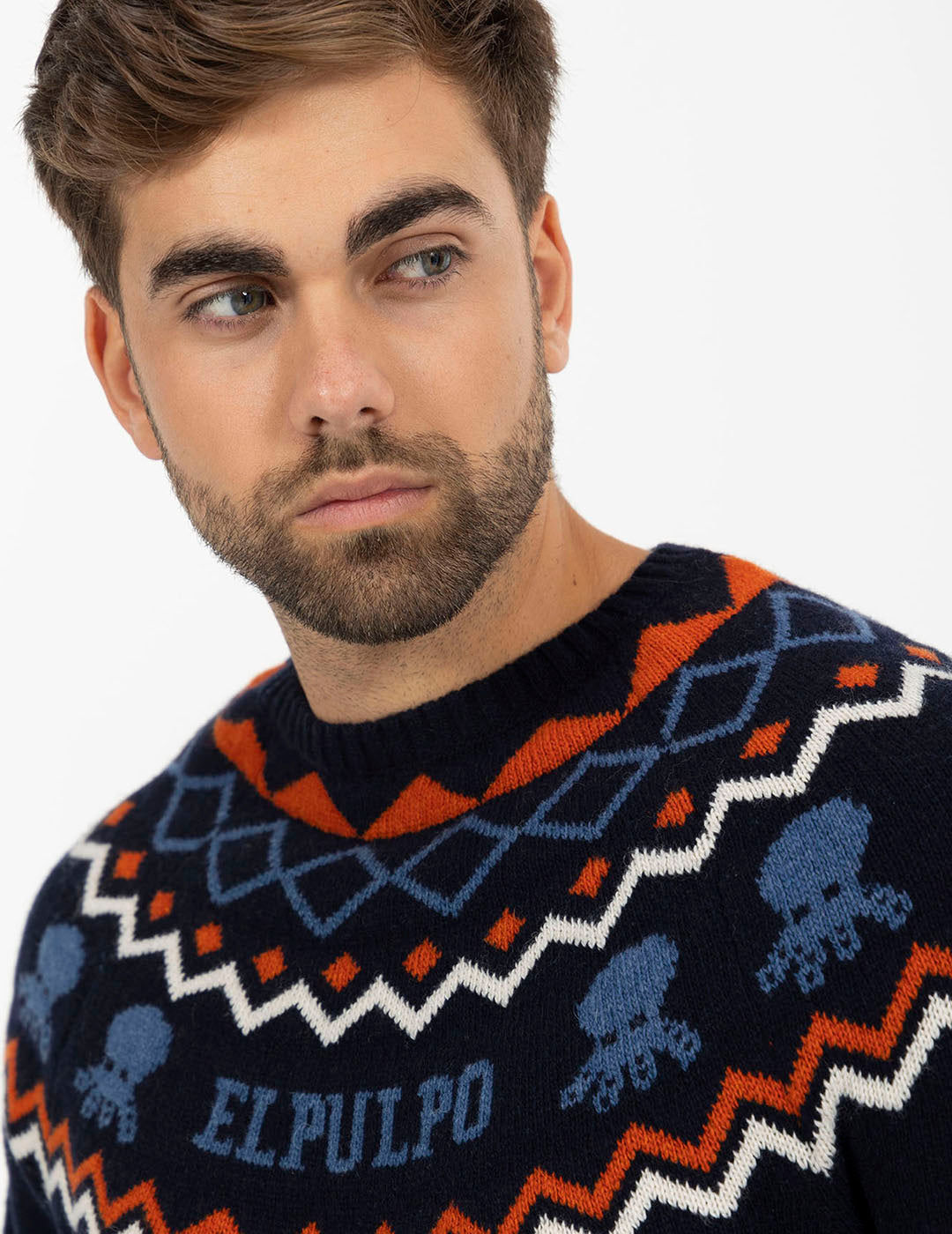 NAVY BLUE MULTICOLOR FRENCH KNITTED JERSEY