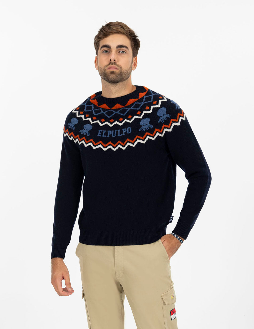 NAVY BLUE MULTICOLOR FRENCH KNITTED JERSEY