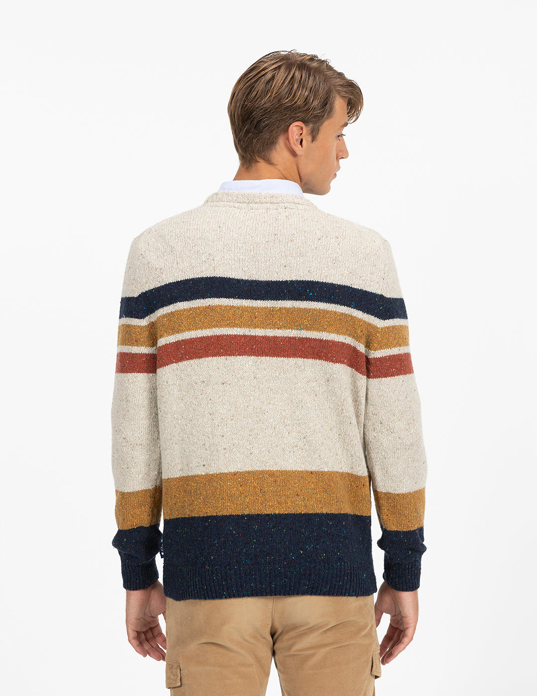 MARBLE KNITTED SWEATER WITH COMBINED NAVY BLUE STRIPES