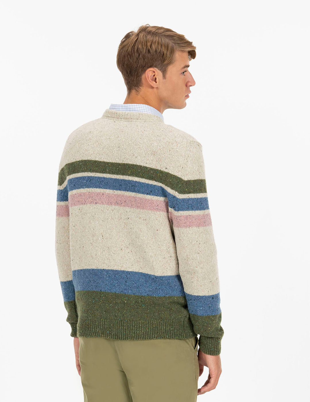 KHAKI GREEN COMBINED STRIPED MARBLE KNITTED JERSEY