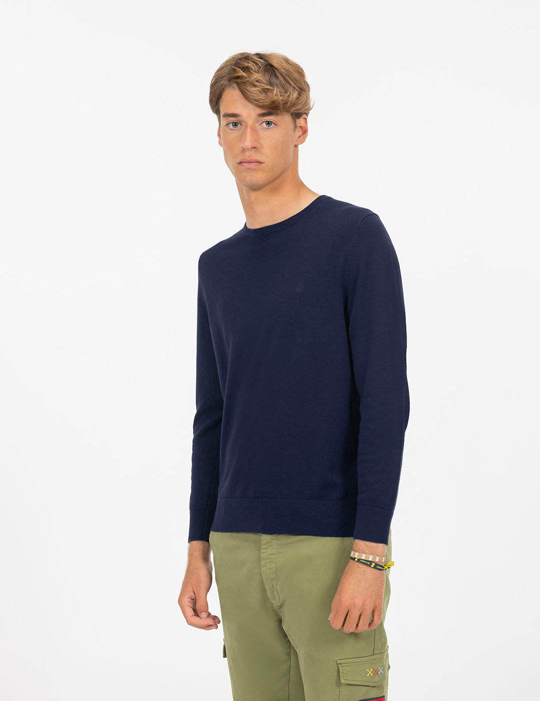 NAVY BLUE CASHMERE BASIC LOGO JERSEY