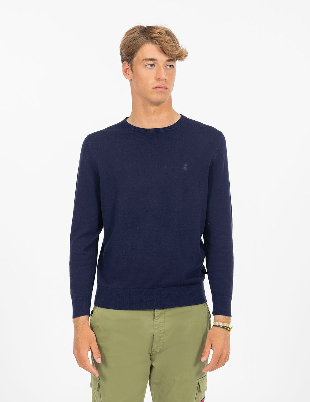 NAVY BLUE CASHMERE BASIC LOGO JERSEY