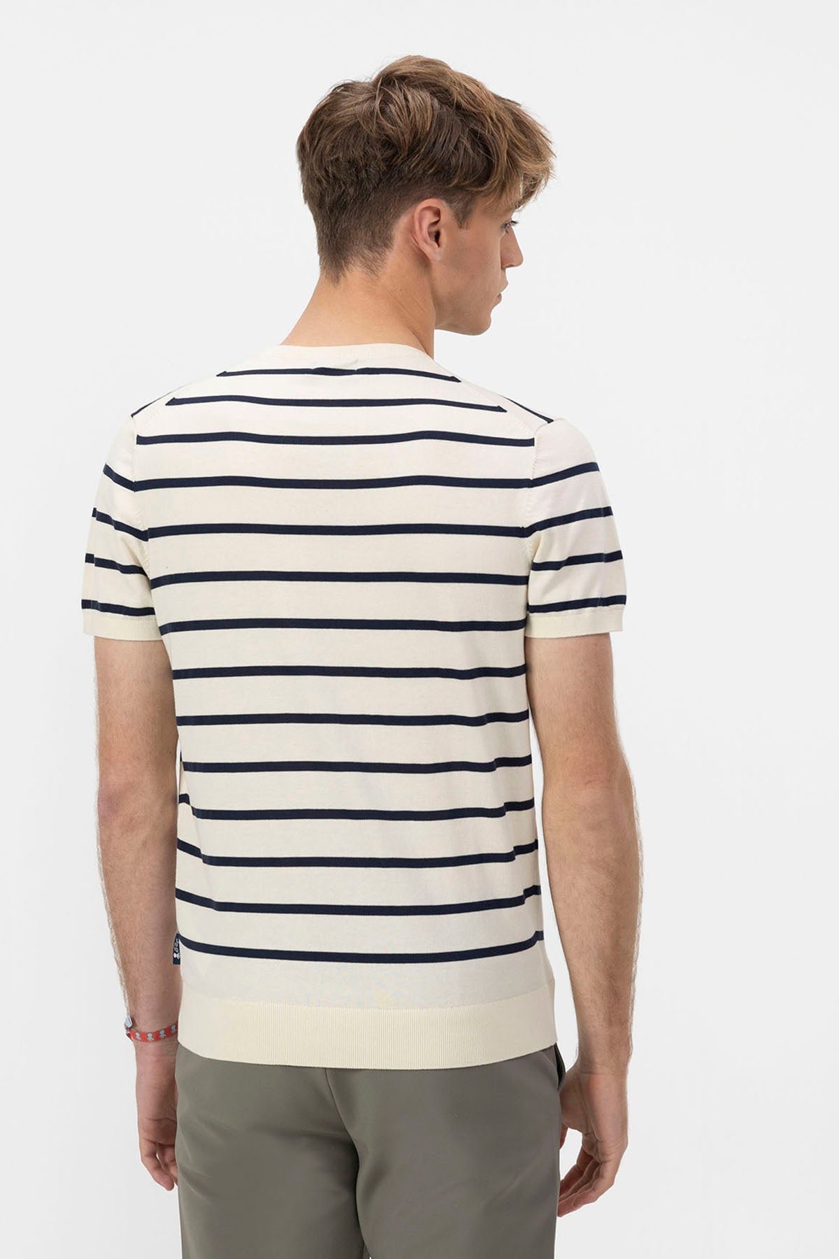 EXTRA FINE WASHED KNITTED T-SHIRT WITH PURE WHITE STRIPES