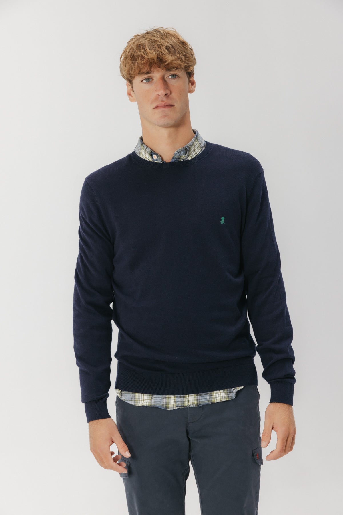 Jersey cuello redondo mezcla azul marino