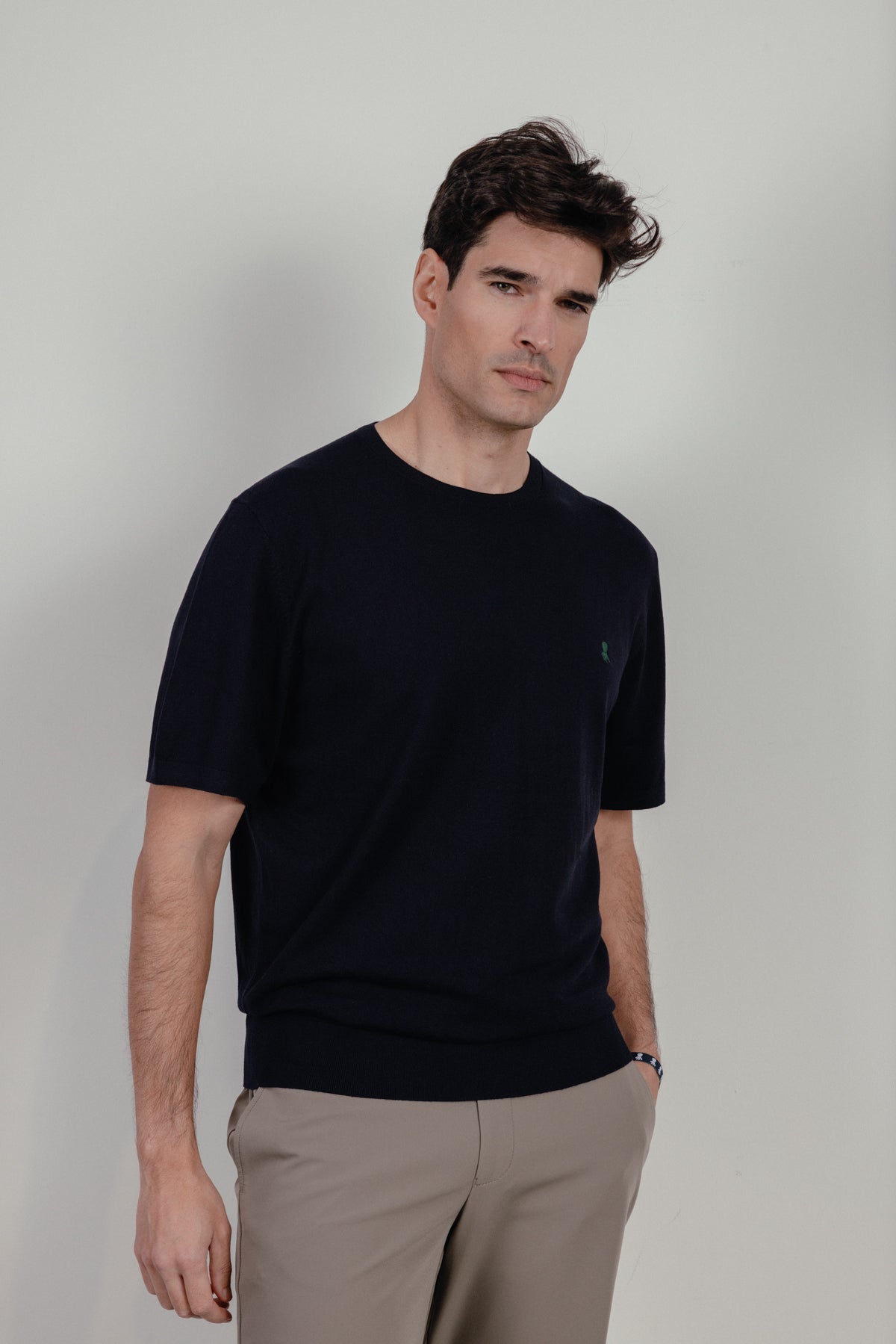 Camiseta de punto básica logo azul marino