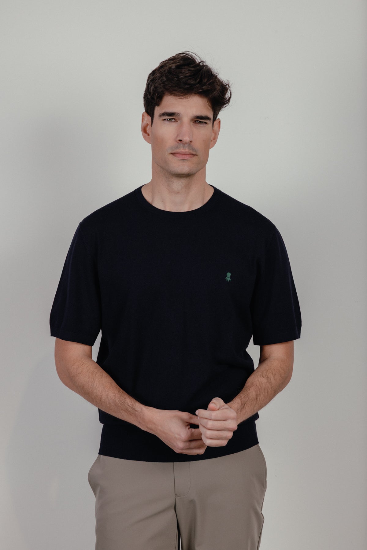 Camiseta de punto básica logo azul marino