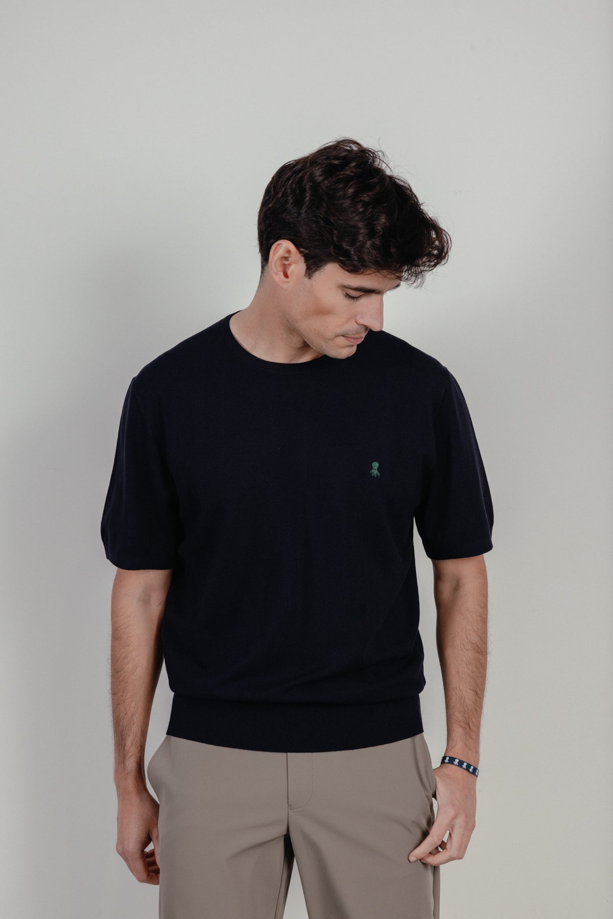 Camiseta de punto básica logo azul marino