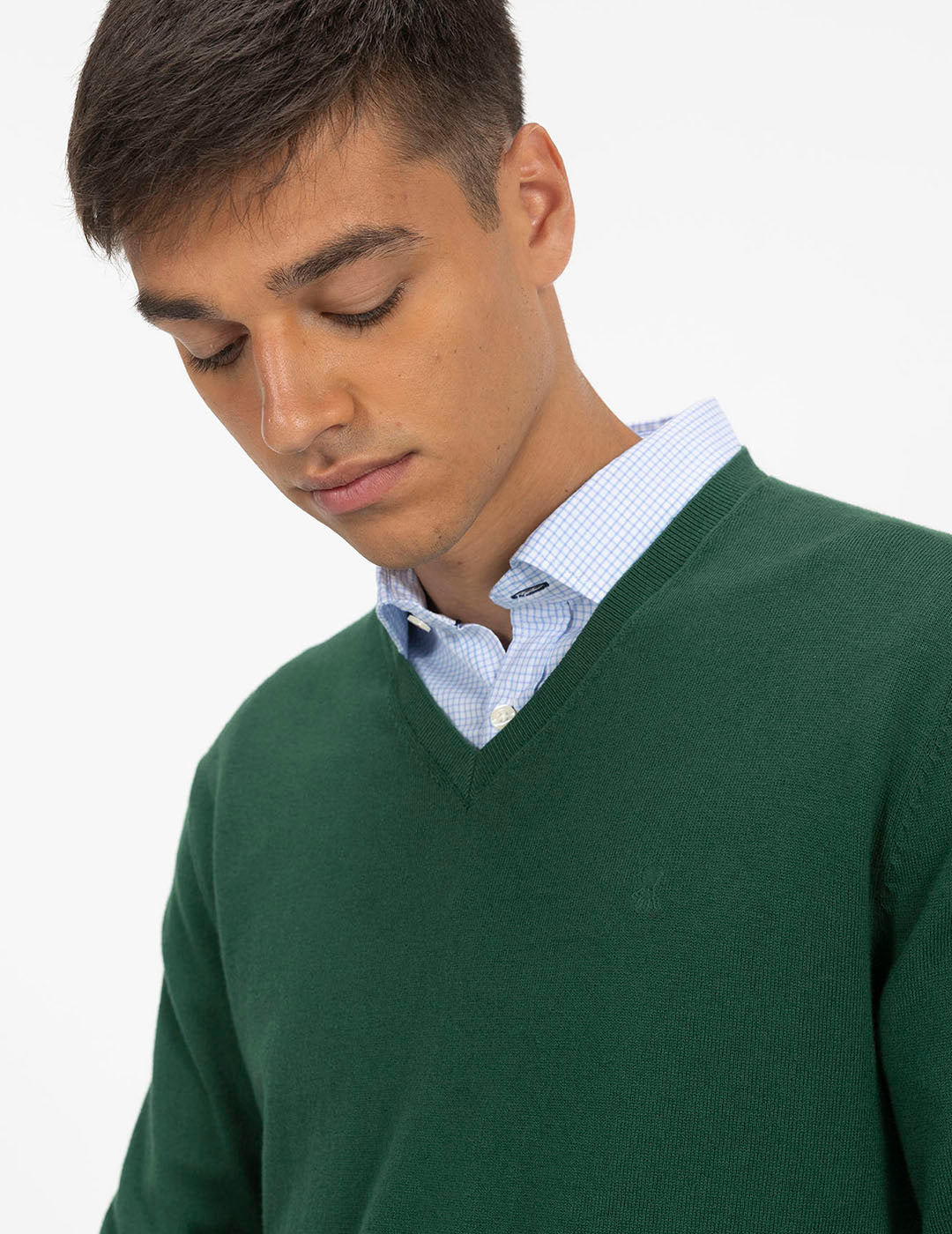 V-NECK SWEATER WITH BOTTLE GREEN LOGO MIX