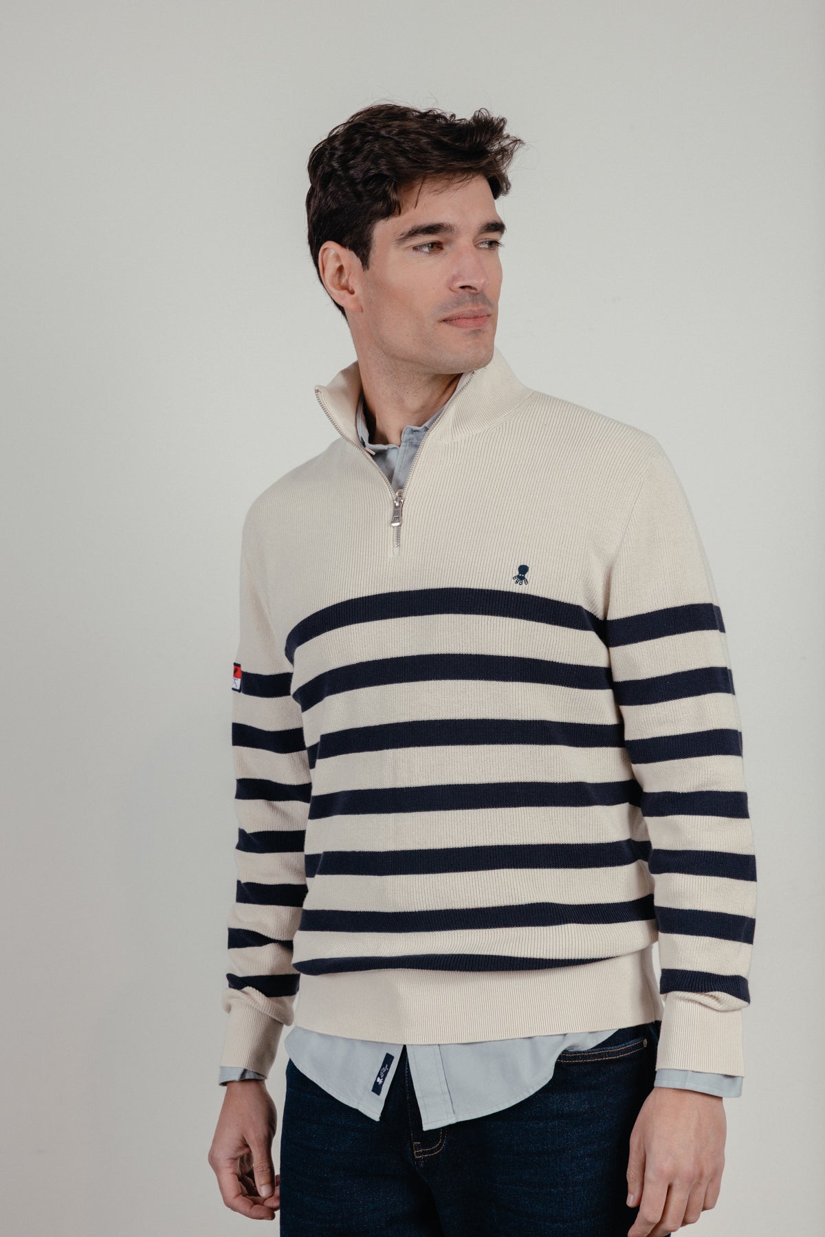 Jersey perkins punto perlado rayas bandera blanco roto