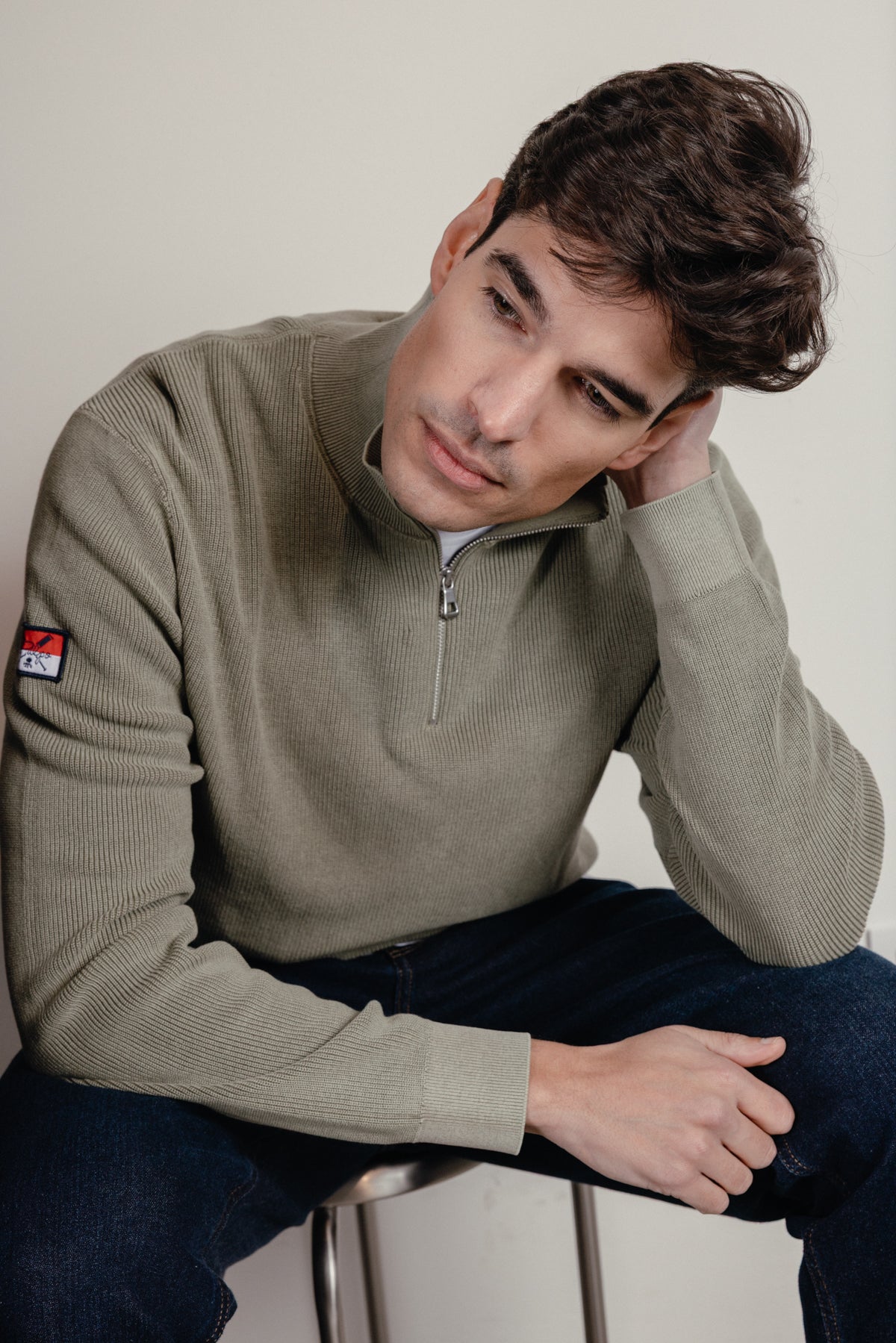 Jersey perkins punto perlado rayas bandera verde khaki