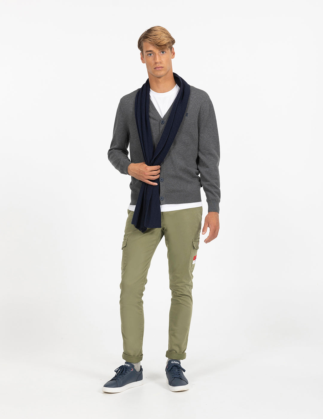 VIGORÉ GRAY EMBROIDERED LOGO BASIC CARDIGAN