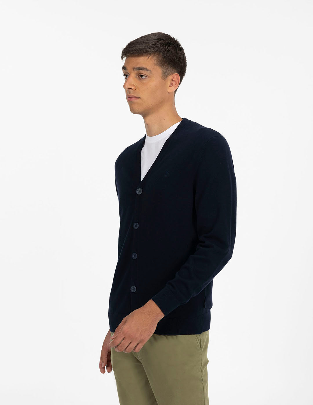 NAVY BLUE EMBROIDERED LOGO BASIC CARDIGAN