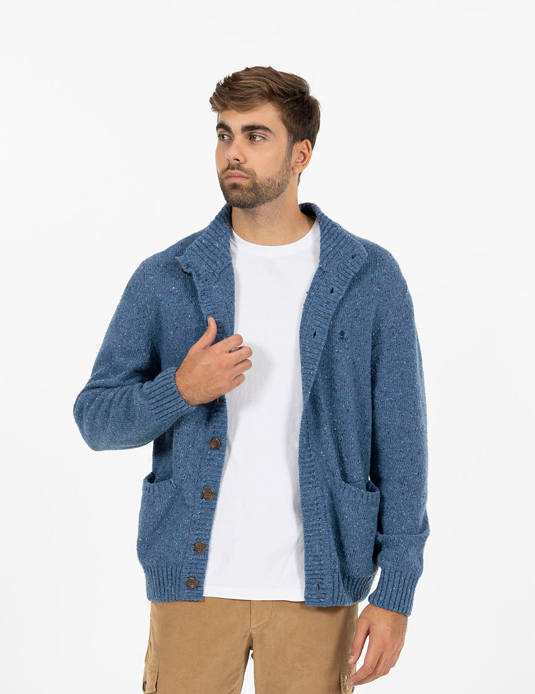 MARBLED CARDIGAN WITH ROYAL BLUE POCKETS