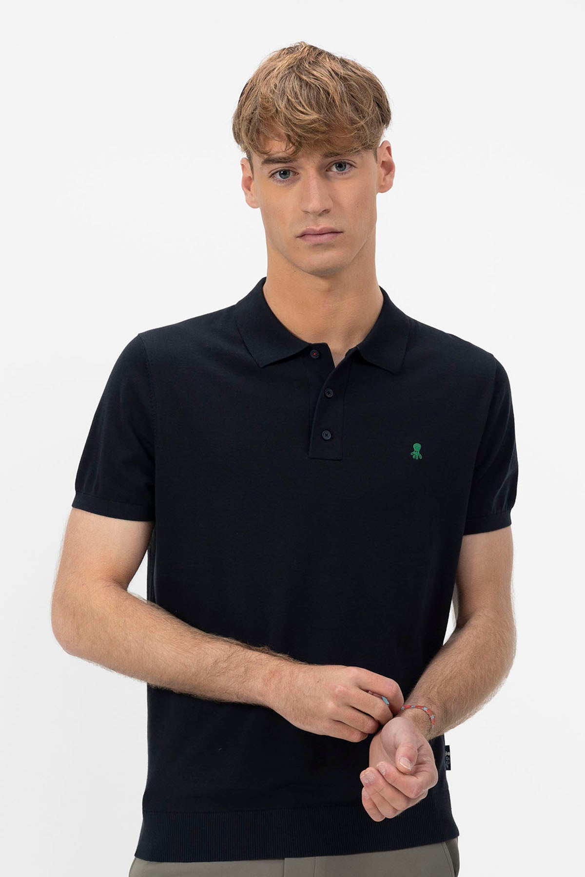 NAVY BLUE BASIC CREPE KNITTED POLO