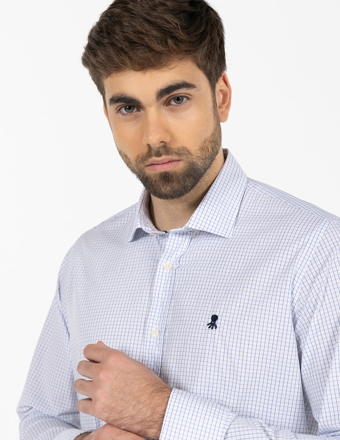 CAMISA CUADROS RAYA ESTRECHA POPELIN AZUL ROYAL