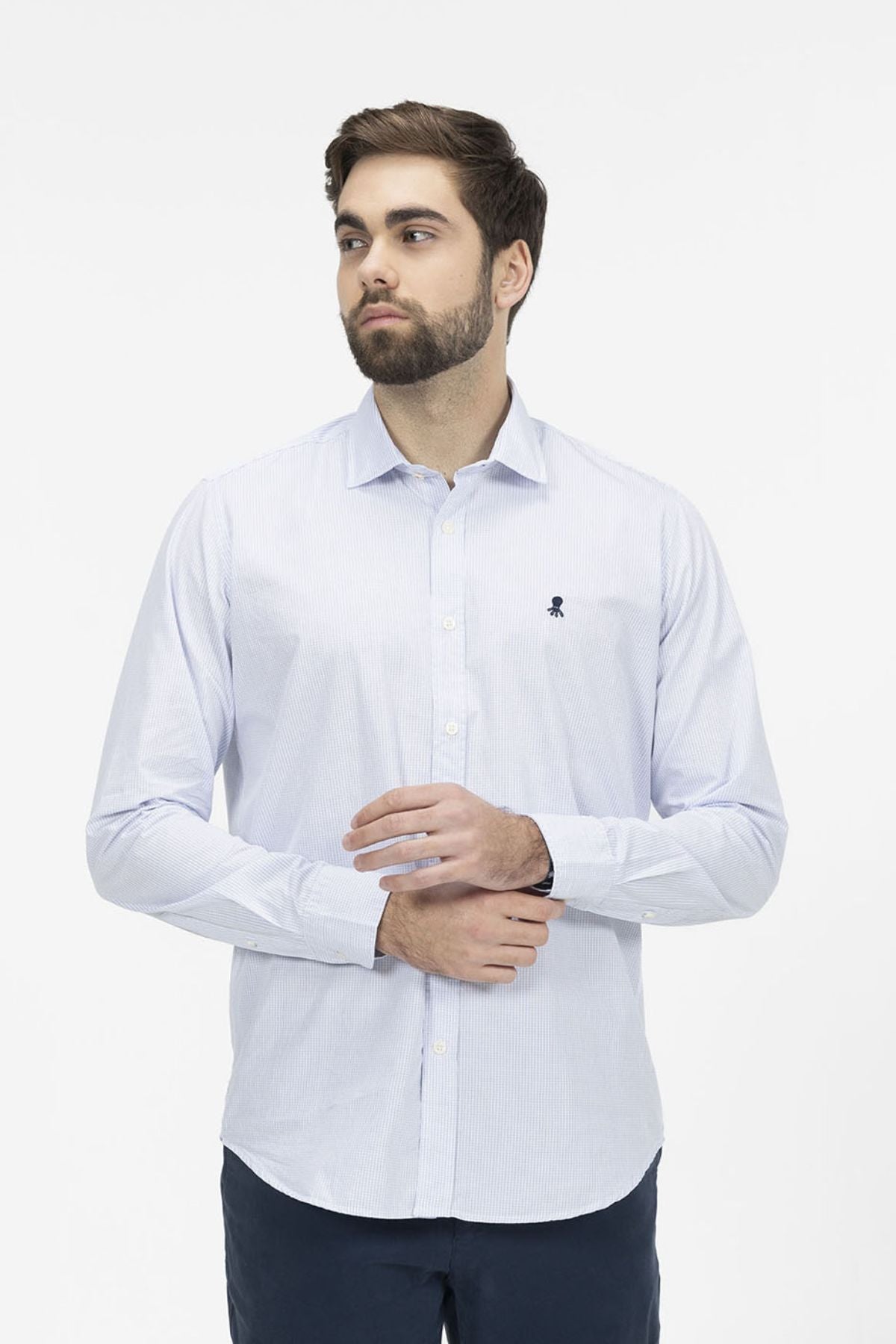 CAPRI BLUE POPLIN MEDIUM CHECK SHIRT