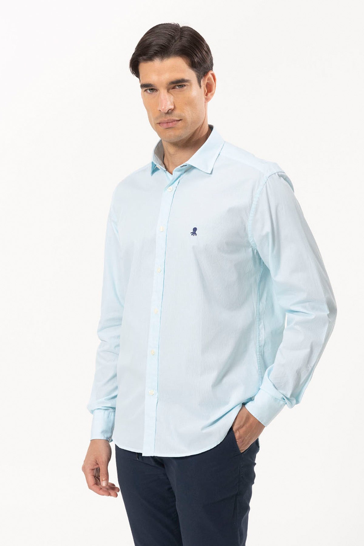 CAMISA MICRORAYA POPELÍN VERDE AGUA