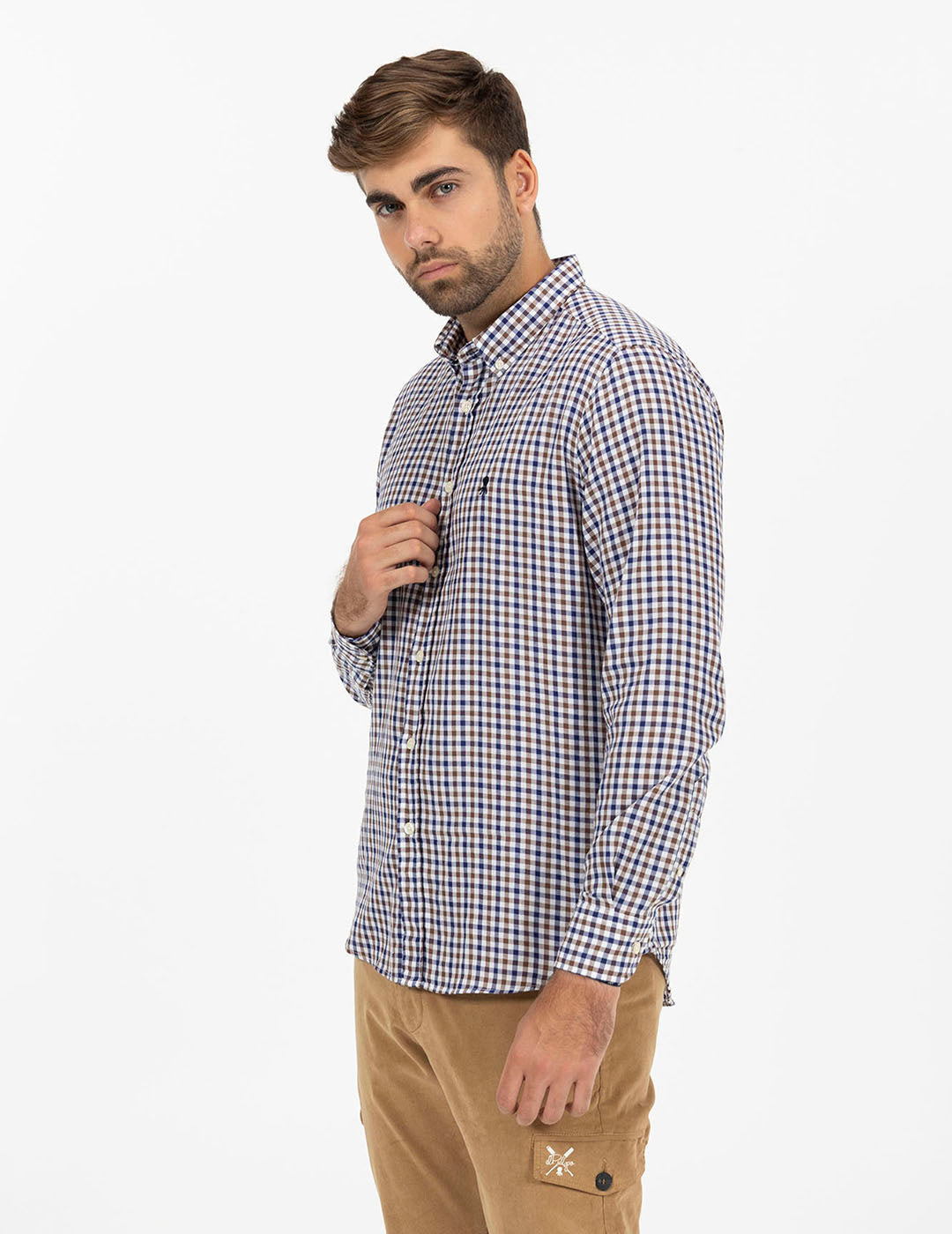 CHOCOLATE BROWN TWO-TONE VICHY CHECK SHIRT