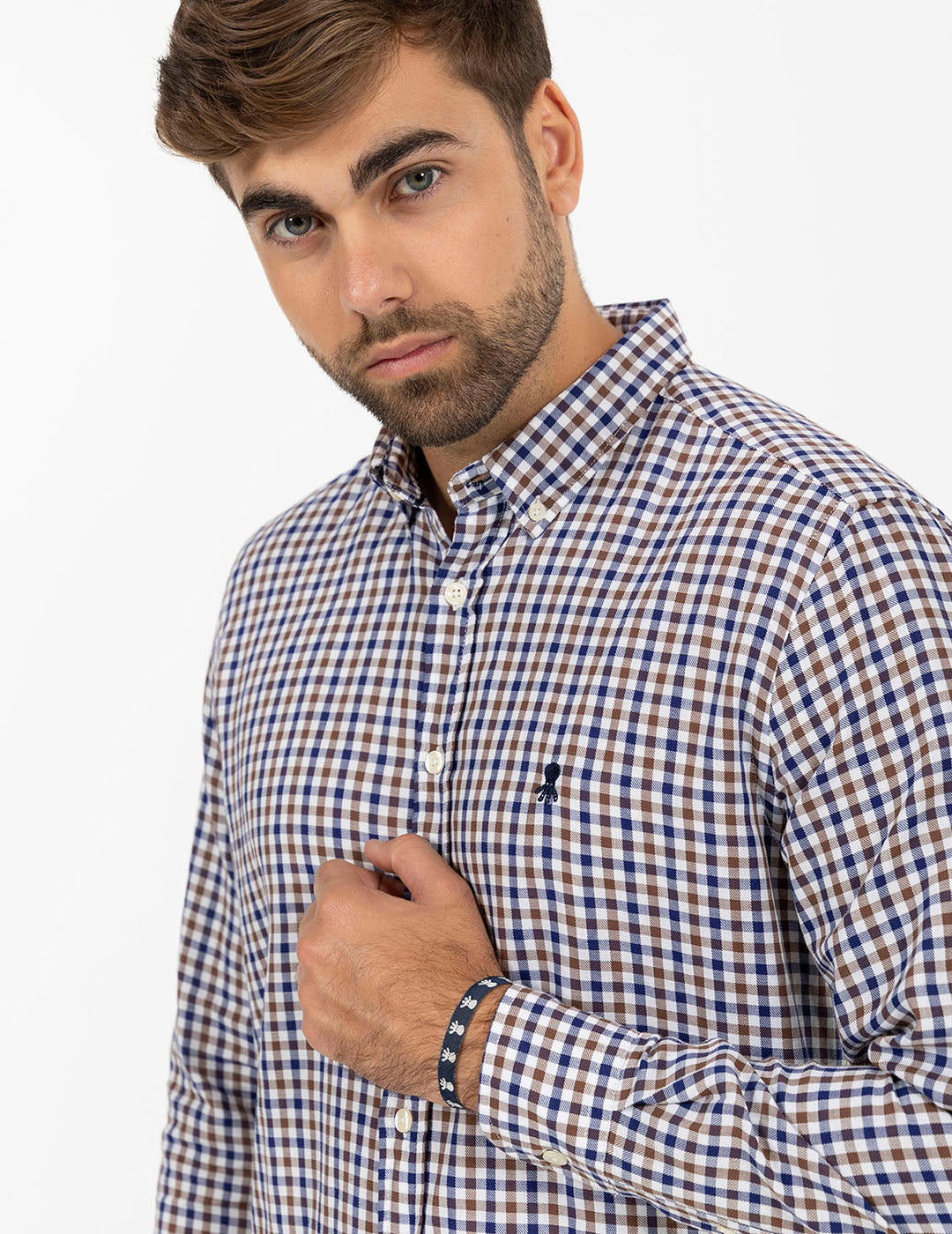 CHOCOLATE BROWN TWO-TONE VICHY CHECK SHIRT