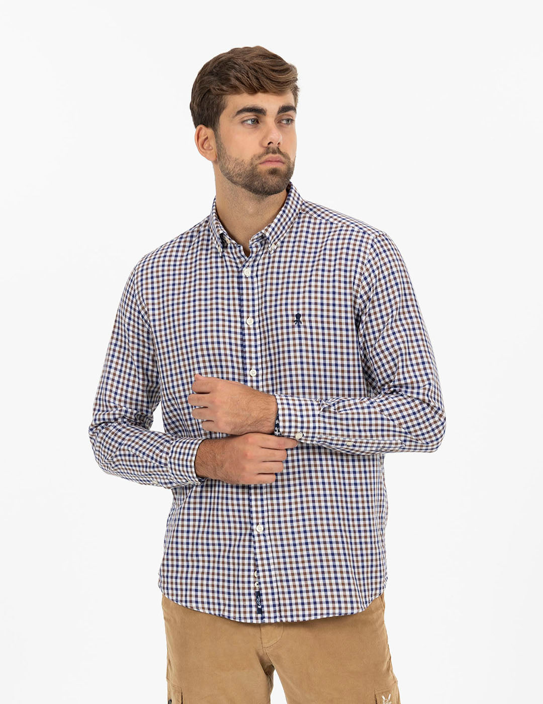 CHOCOLATE BROWN TWO-TONE VICHY CHECK SHIRT