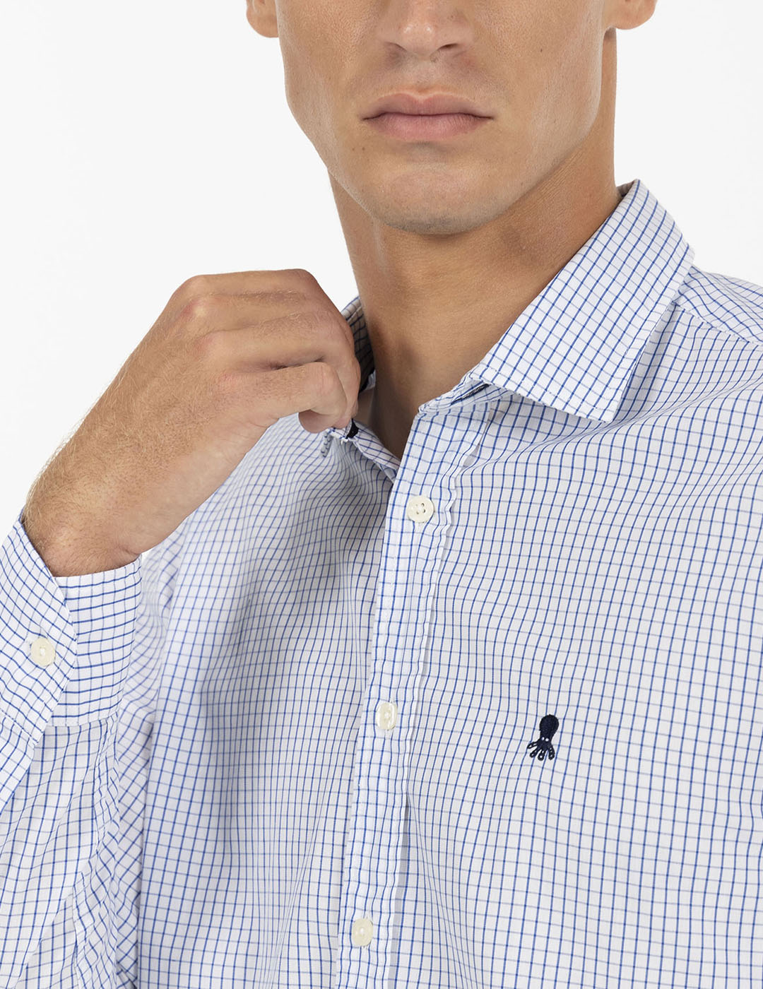 CAMISA CUADRO SIMPLE POPELIN AZUL COBALTO