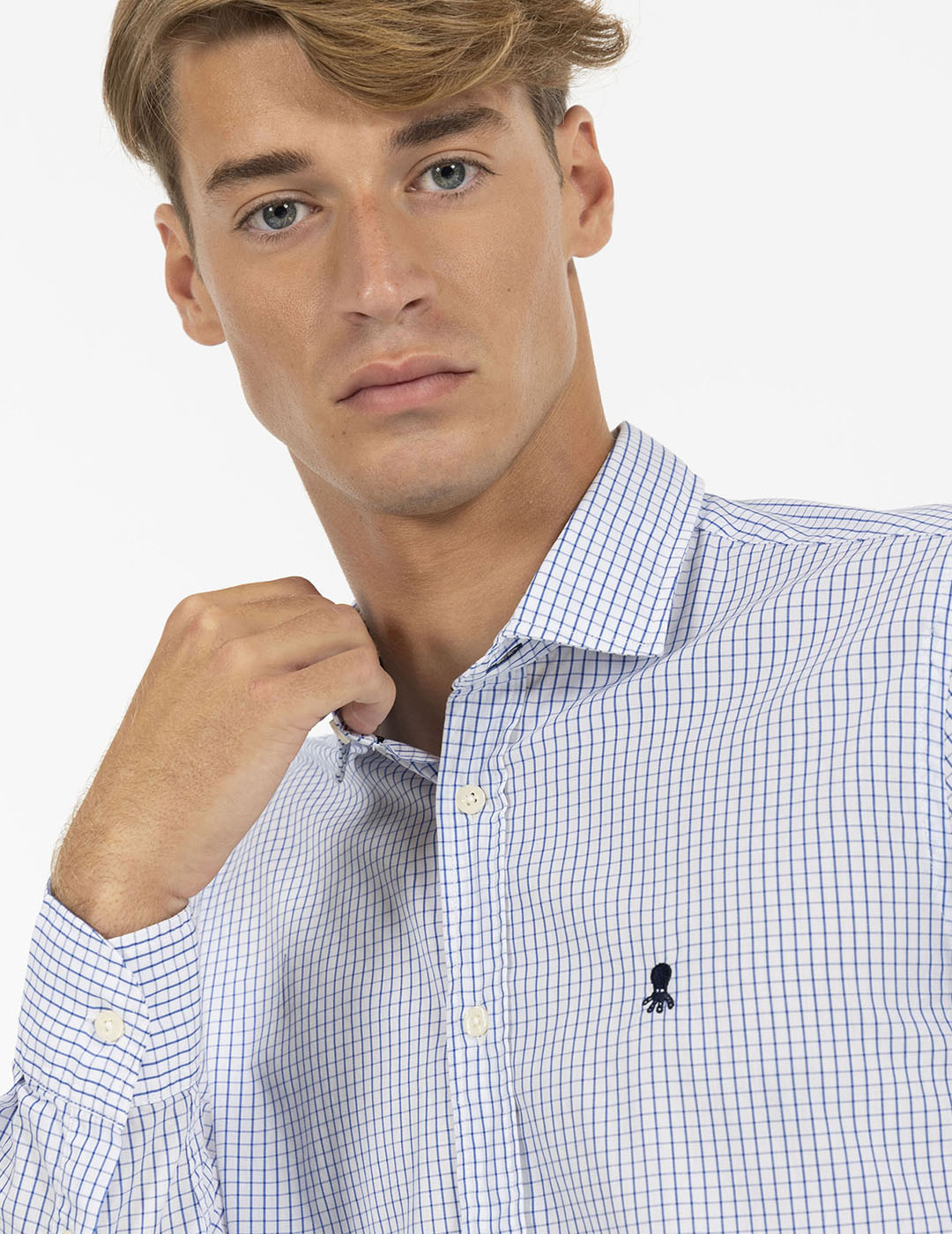 CAMISA CUADRO SIMPLE POPELIN AZUL COBALTO