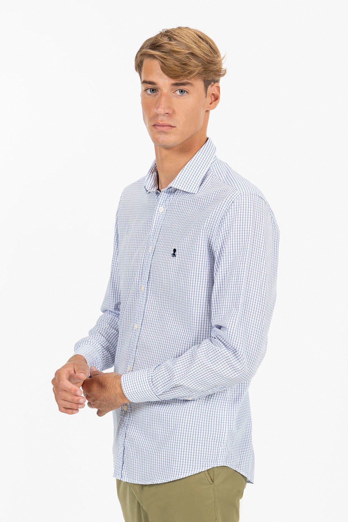 CAMISA CUADRO SIMPLE POPELIN AZUL COBALTO