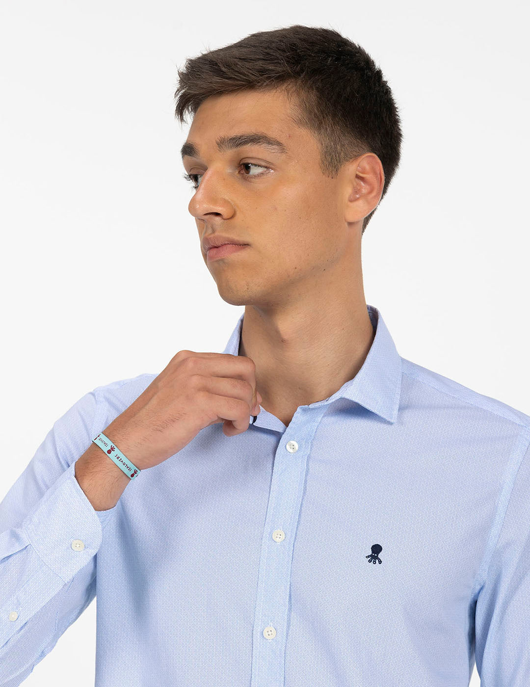 COBALT BLUE POPLIN MICRODRAWING SHIRT